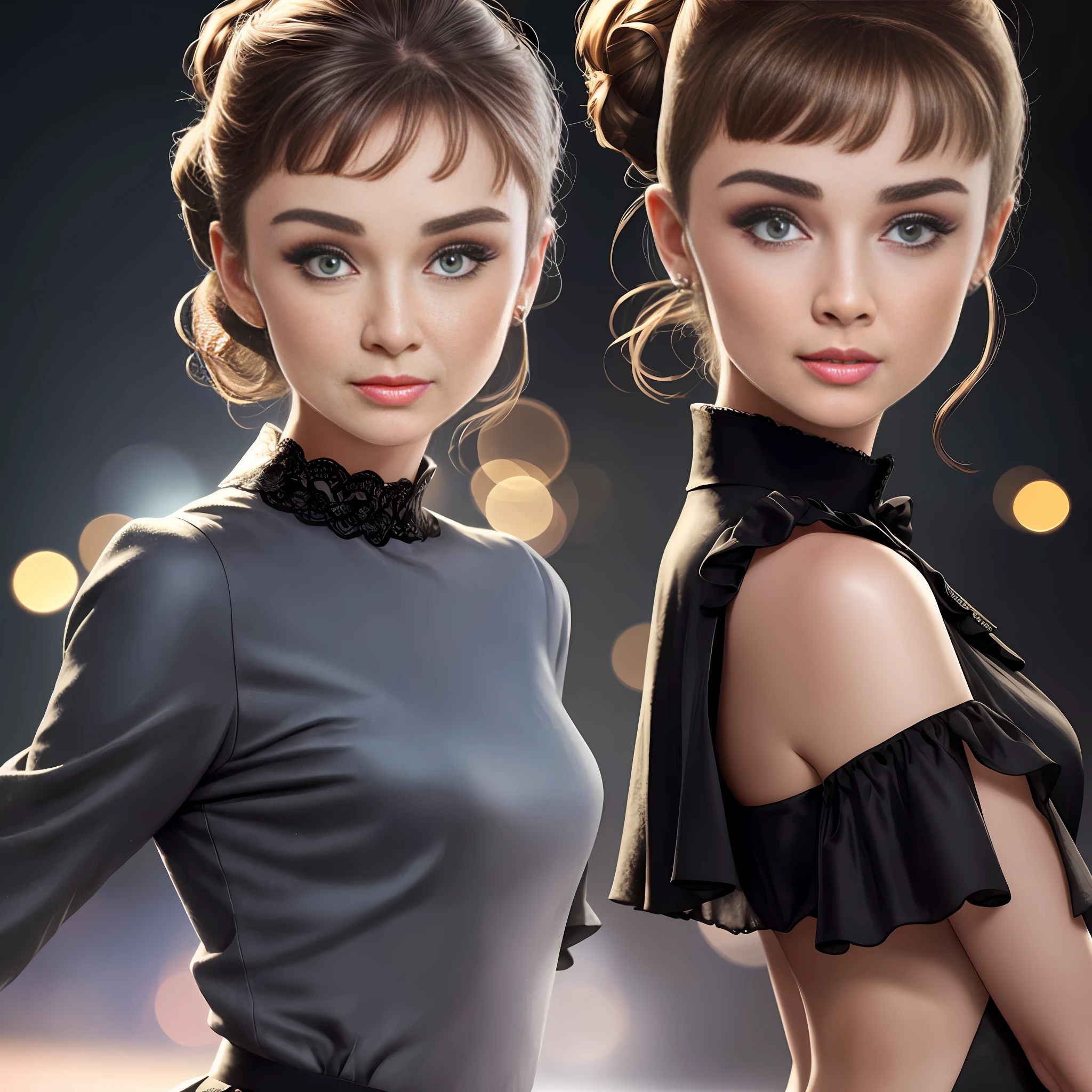 (8K, Best Quality, Masterpiece: 1.2), (Realistic, Photorealistic: 1.37), Super Detail, Solo, 1 Girl, Young and Beautiful Audrey Hepburn, Anti-aging, Long Eyelashes, V-Shaped Eyebrows, Upper Brows, Firm Round Eyes, Profile, Oblique Face, Tachie, Fujicolor, Movie Lighting, Best Anatomy, Character Chart, Reference Sheet, Lineup, Framed, Chart, Super Detail, Curate, Top Quality, Anatomically Correct, Super Detail, Masterpiece , (Skin Dent: 1.2), (Big: 1.5), (Professional Lighting, Bokeh), (Blouse: 1.0), (Portate: 0.8), Gorgeous, Bloom, Floating Hair, (Light Particles, Lens Flare, Luminous Particles :0.6), (Dynamic Pose), Specular Lighting, Soft Lighting, Head Tilt, Sunlight, Depth of Field, (Small Head: 1.43), %https://numpaints.com/wp-content/uploads/2020/08/Audrey-Hepburn-Portrait.jpg