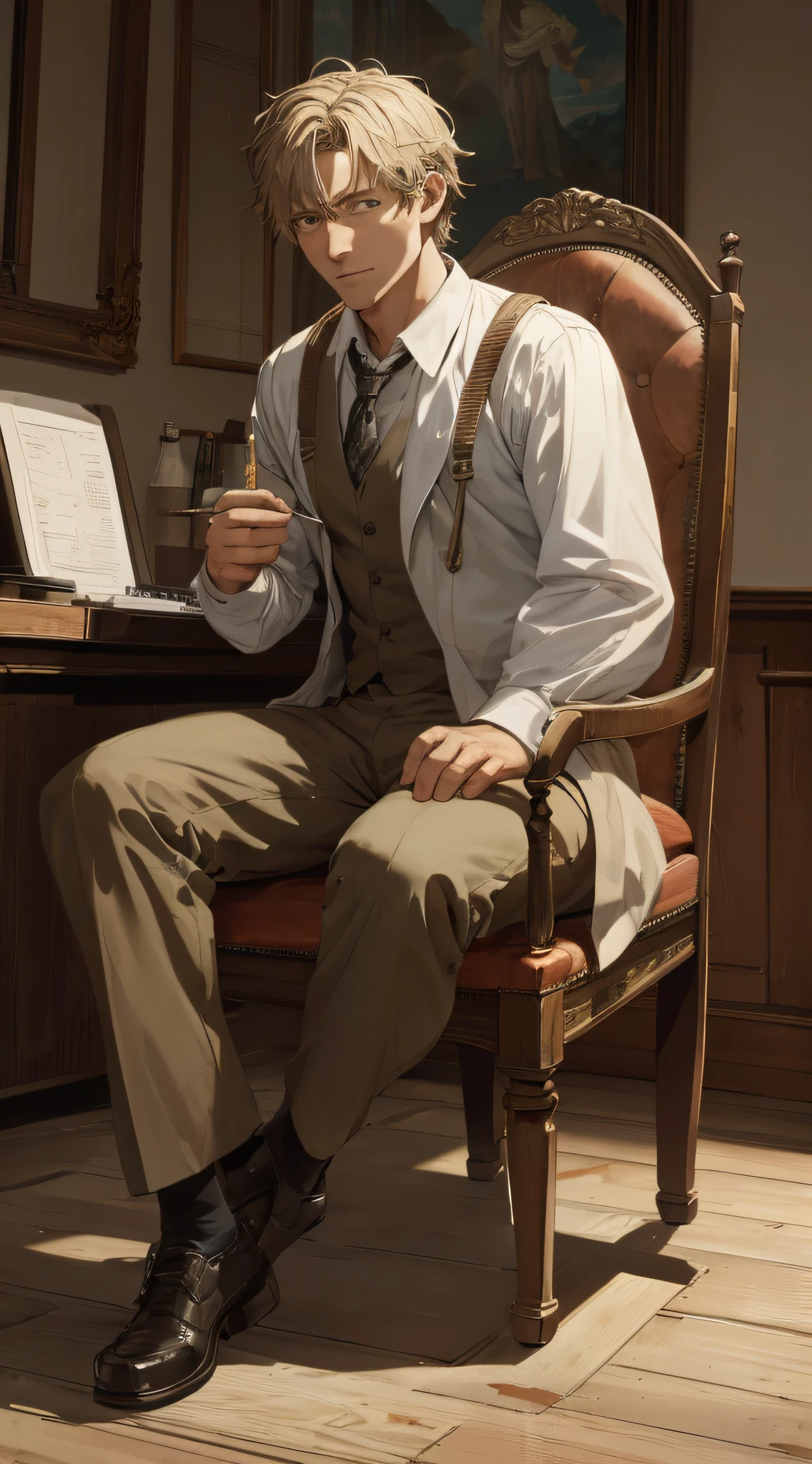Realistic, (best quality, masterpiece: 1.3), man sitting on a chair, tied with a rope