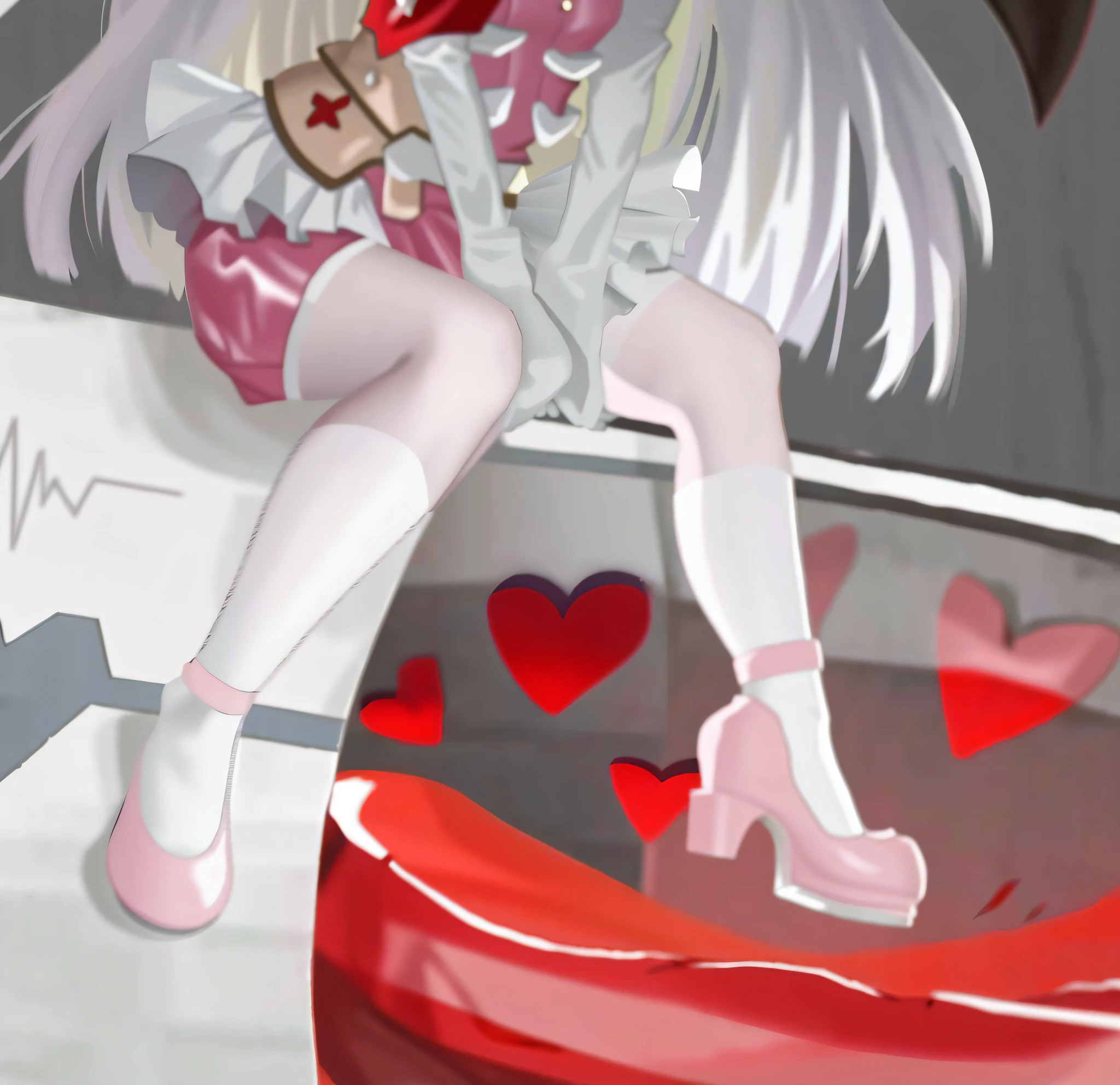 Legs, white silk, pink leather shoes