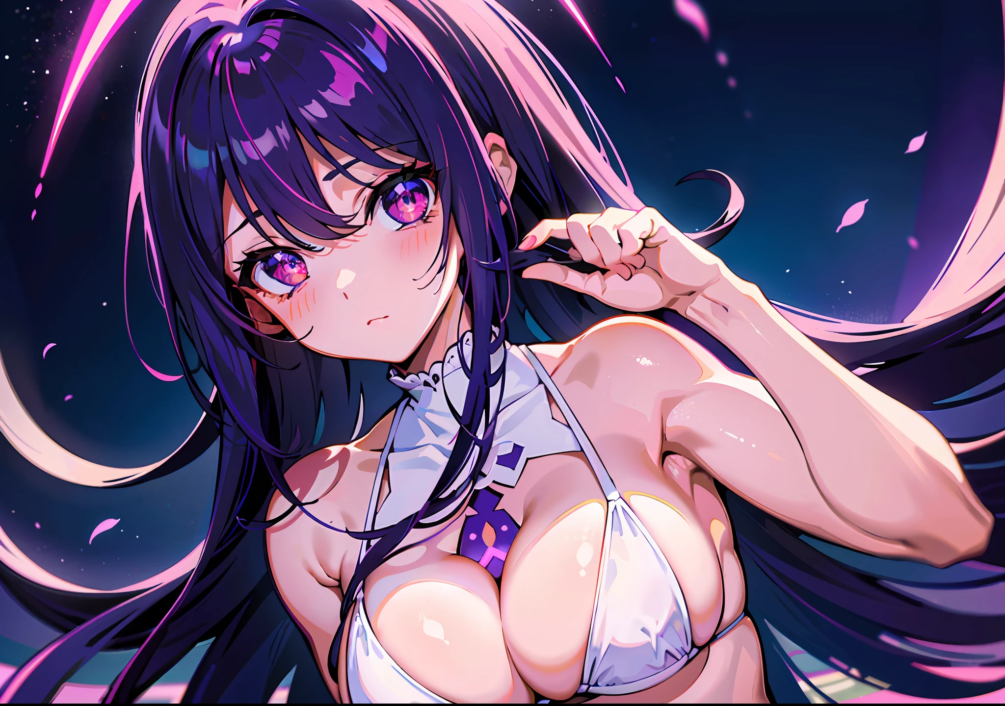 (best quality: 0.8), (best quality: 0.8), perfect anime illustration, close-up portrait of a beautiful woman walking around town very long purple hair ???????????? blush red eyes (((????))) white ?????? city neon night super detailed super detailed face bright eyes galaxy in eyes absurd 4k Full HD top on pixiv super well done red eyes download file huge ????? ??????? (?????????? 1;4)