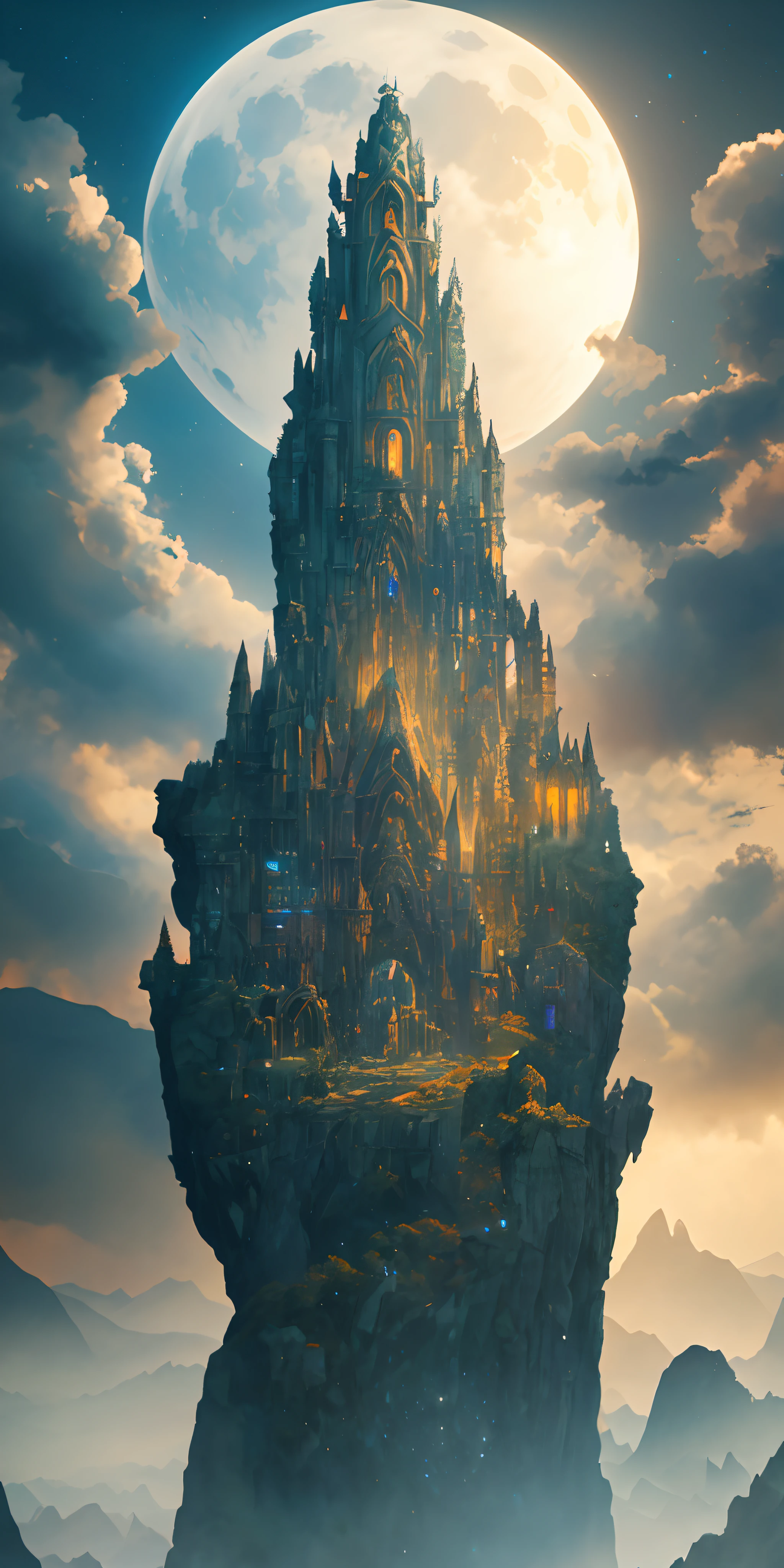 masterpiece, best quality, high quality, extremely detailed CG unity 8k wallpaper, scenery, outdoors, sky, cloud, night, cloudy sky, big moon shining, a giant stone wall hidden in the mountains, a group of people trying to open it, award winning photography, Bokeh, Depth of Field, HDR, bloom, Chromatic Aberration ,Photorealistic,extremely detailed, trending on artstation, trending on CGsociety, Intricate, High Detail, dramatic, art by midjourney