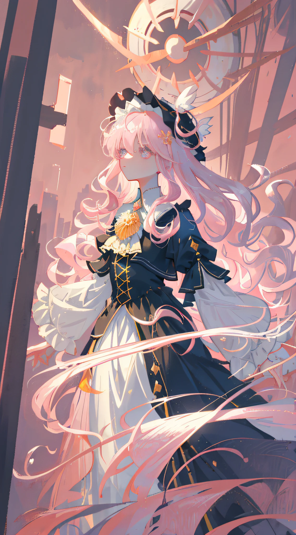 1girl, Silver hair, pink headwear, long hair, curly hair, gothic, pink puffy dress, magic circle, facing viewer, Realistic, delicate, smooth, flowing, ethereal, graceful, lifelike, precise, detailed, refined, subtle, intricate, soft, gentle, luminous, radiant, glowing, harmonious, balanced, proportionate, elegant, serene, tranquil, heavenly, celestial, pure, innocent, angelic, divine
(masterpiece), (best quality), Amazing, beautiful detailed eyes, (finely detail), Depth of field, extremely detailed CG, original, extremely detailed wallpaper, (vivid colors),
