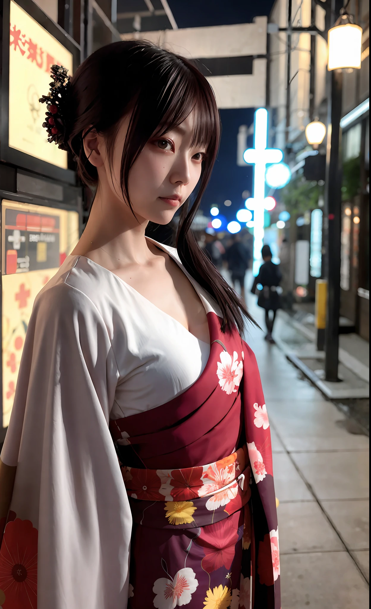 Women, Slender, Medium, Cyberpunk, Kimono, Oiran , Machine, Dystopia, Night