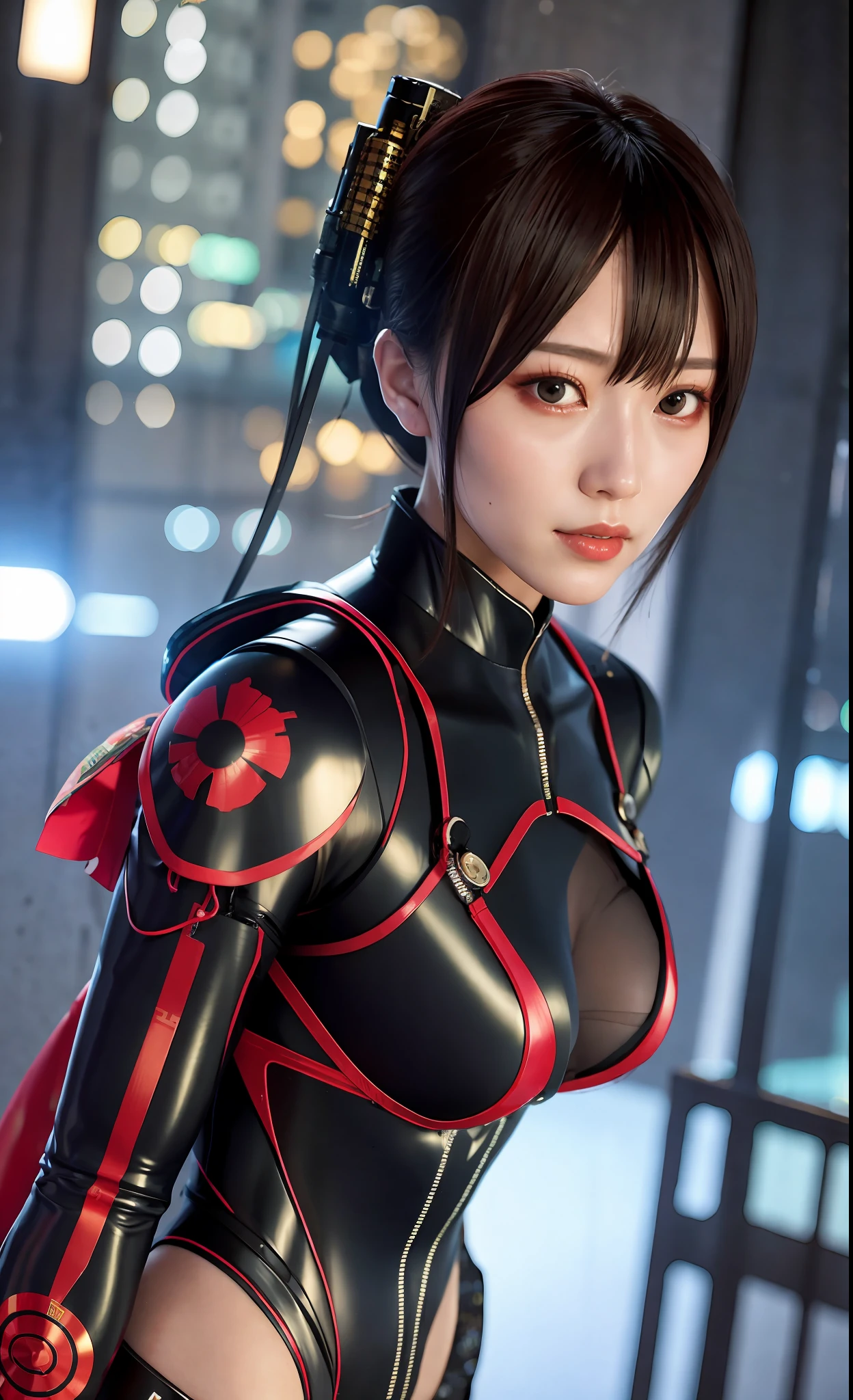 girl, slender, ??????????????, cyberpunk, kimono like mechanical ????????, oiran dystopia, night