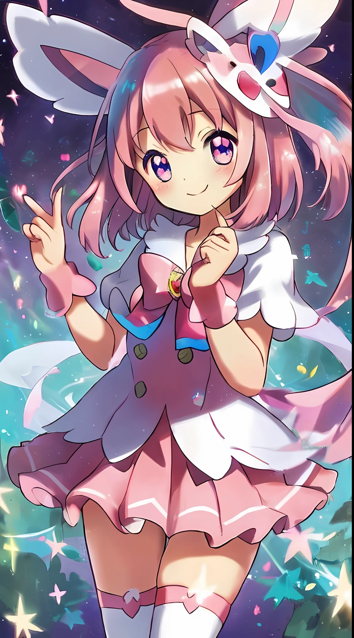 Kawaii, cute, sfw, sylveon, saito_naoki, magical girl, pink hair