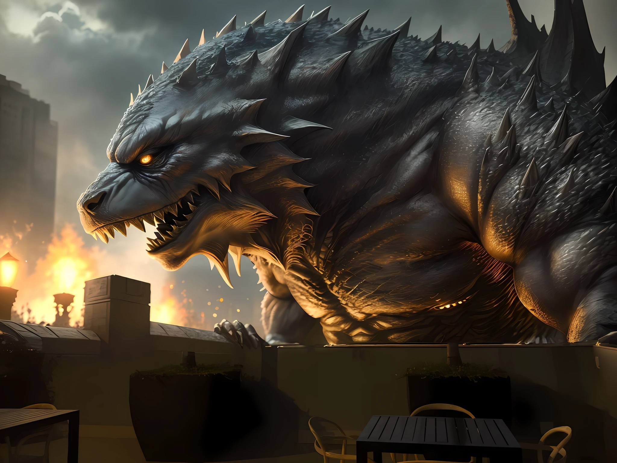 Realistic monster, movie,8k, high definition, detailed face, detailed face, detailed eyes, hyper-realistic, + cinematic shot + dynamic composition, incredibly detailed, sharpness, detail + superb detail + night with light + perfectionism + award-winning realism ((ambient lighting))