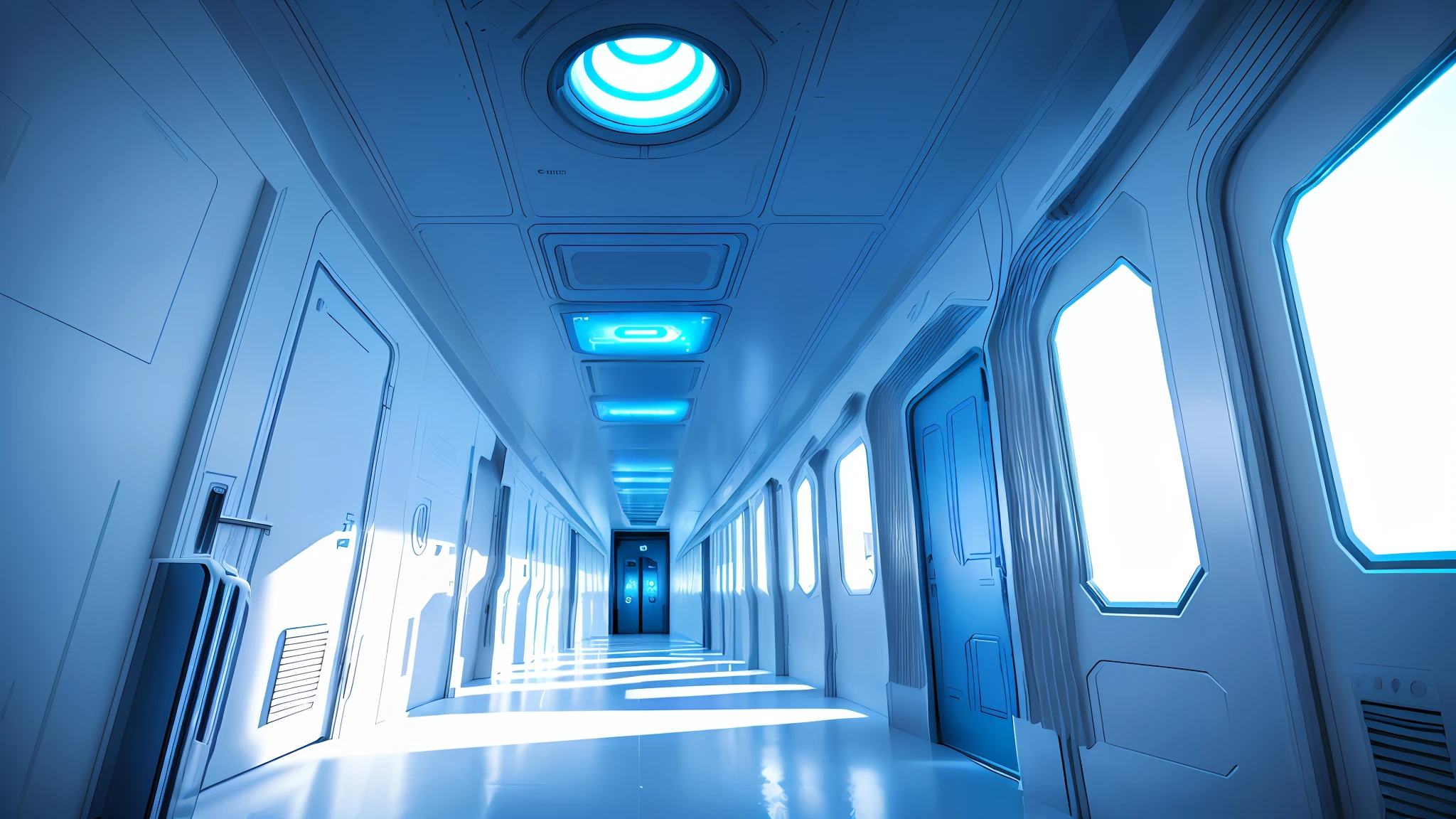 ((visual novel background)), (futuristic hallway), (white room), (spaceship hallway), (antarctica outside window))), (arctic icy mountains)