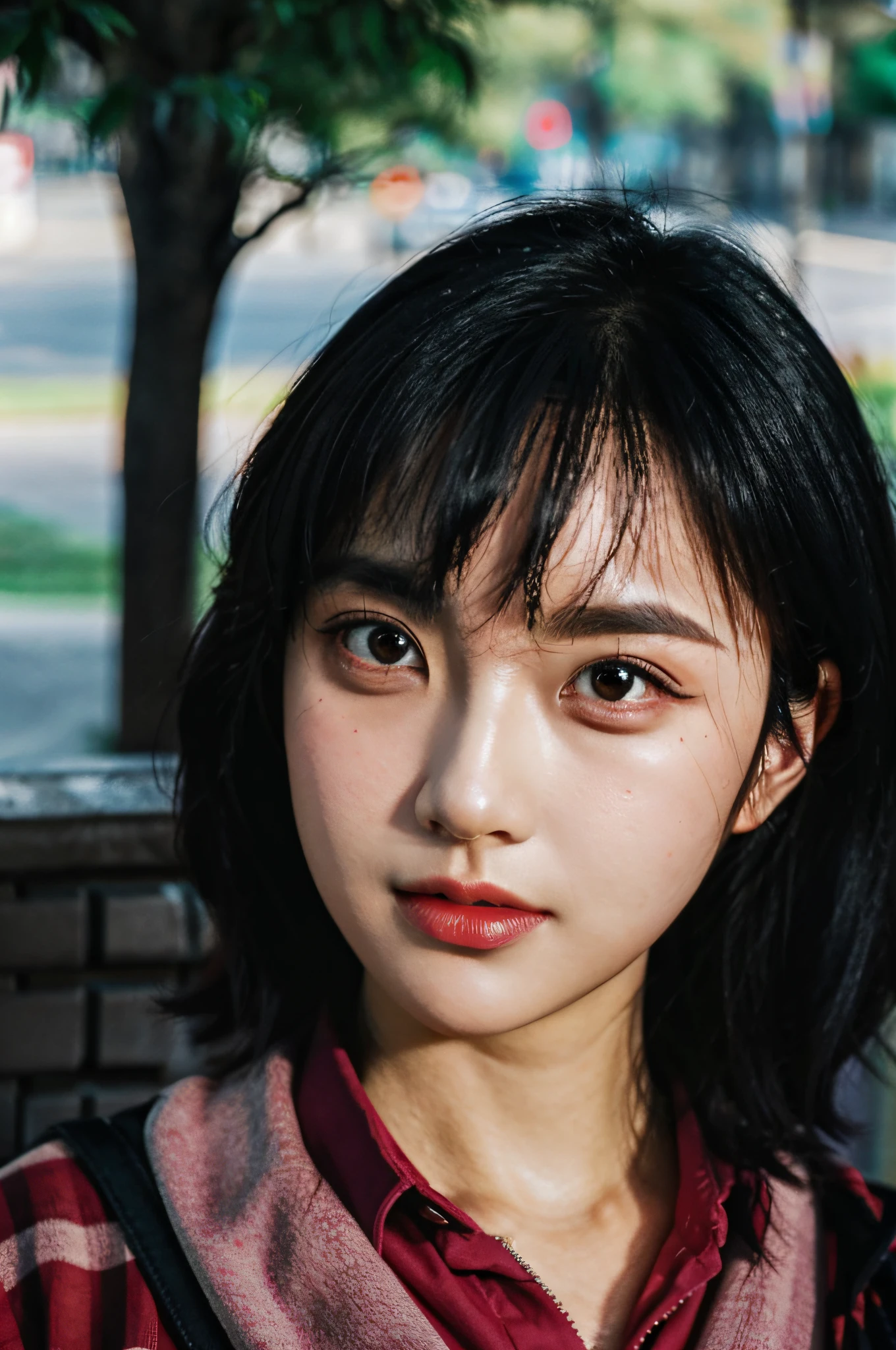 1girl, group, idol, close-up, face, rimlight, ,, photo, film, depth of field, parted lips,