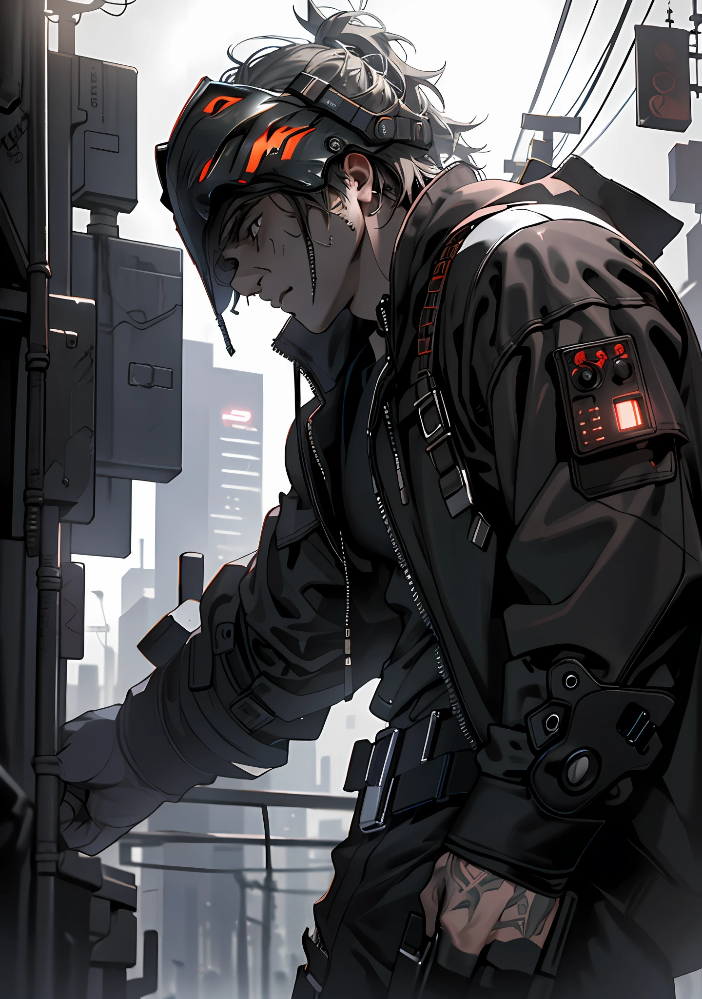 Pain Expression, Ultra Detail, High Resolution, Ultra Detail, Best Quality, Amazing, Top Quality, Extremely Detailed CG Unity 8k Wallpaper, Cinematic Lighting, Cyberpunk, Dark Boy, Grunge Gang Mask