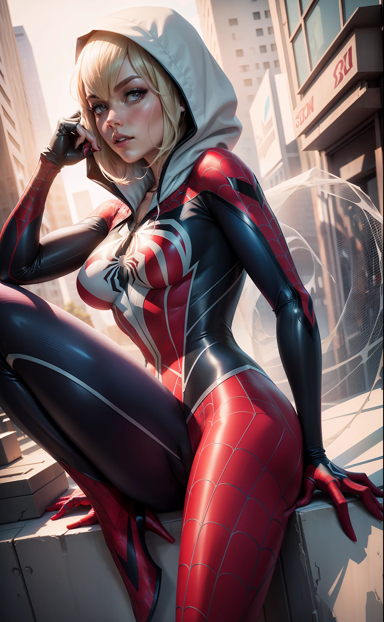Spider Gwen, Detailed Spider-Man Costume, Spider Woman, 8k UHD --auto --s2
