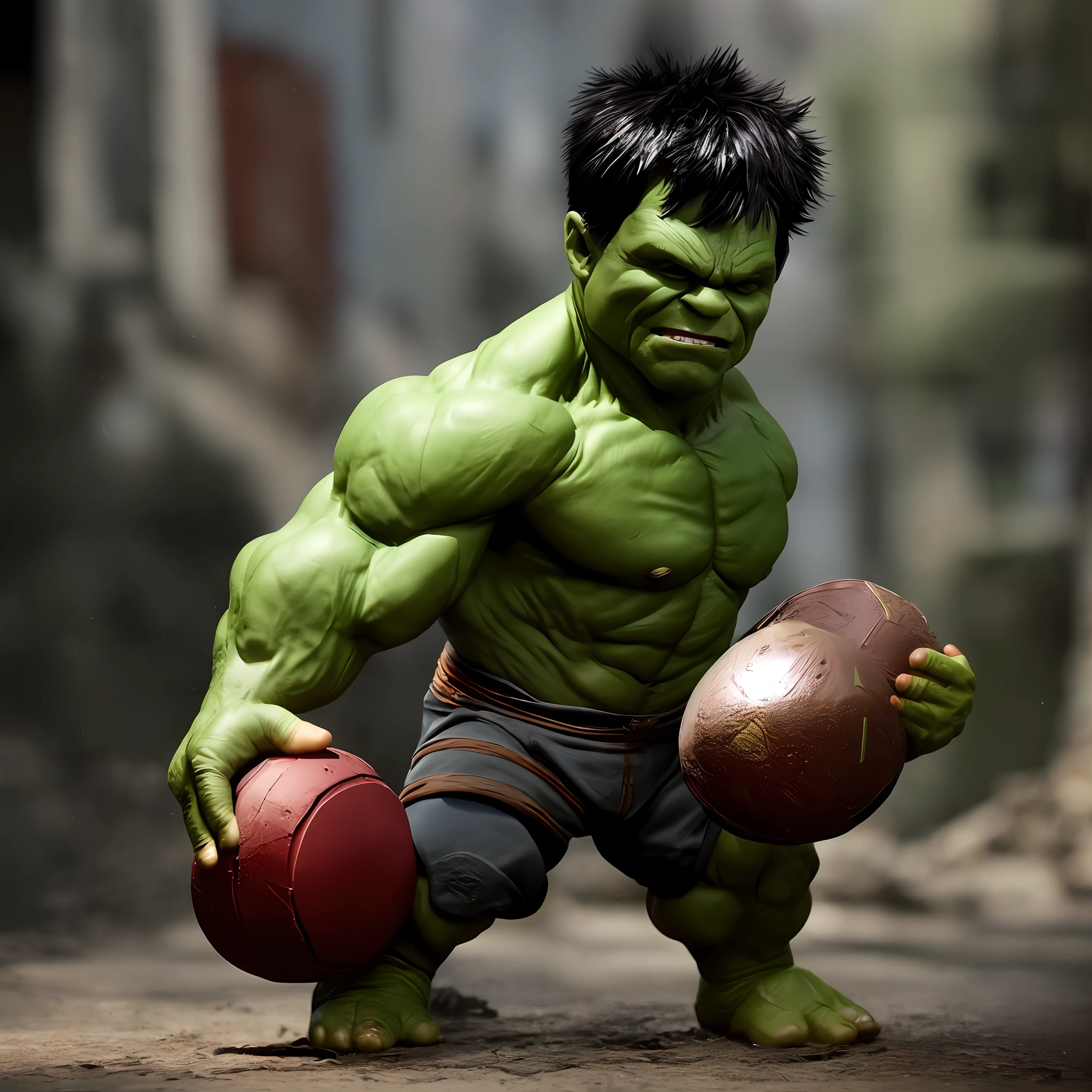A (SmolOne:1.2), Baby Hulk, Amazing Hulk, cinematic lighting, highly detailed, sharp focus, professional photo shoot, 8k, DOF, by (SmolGuys:0.6)