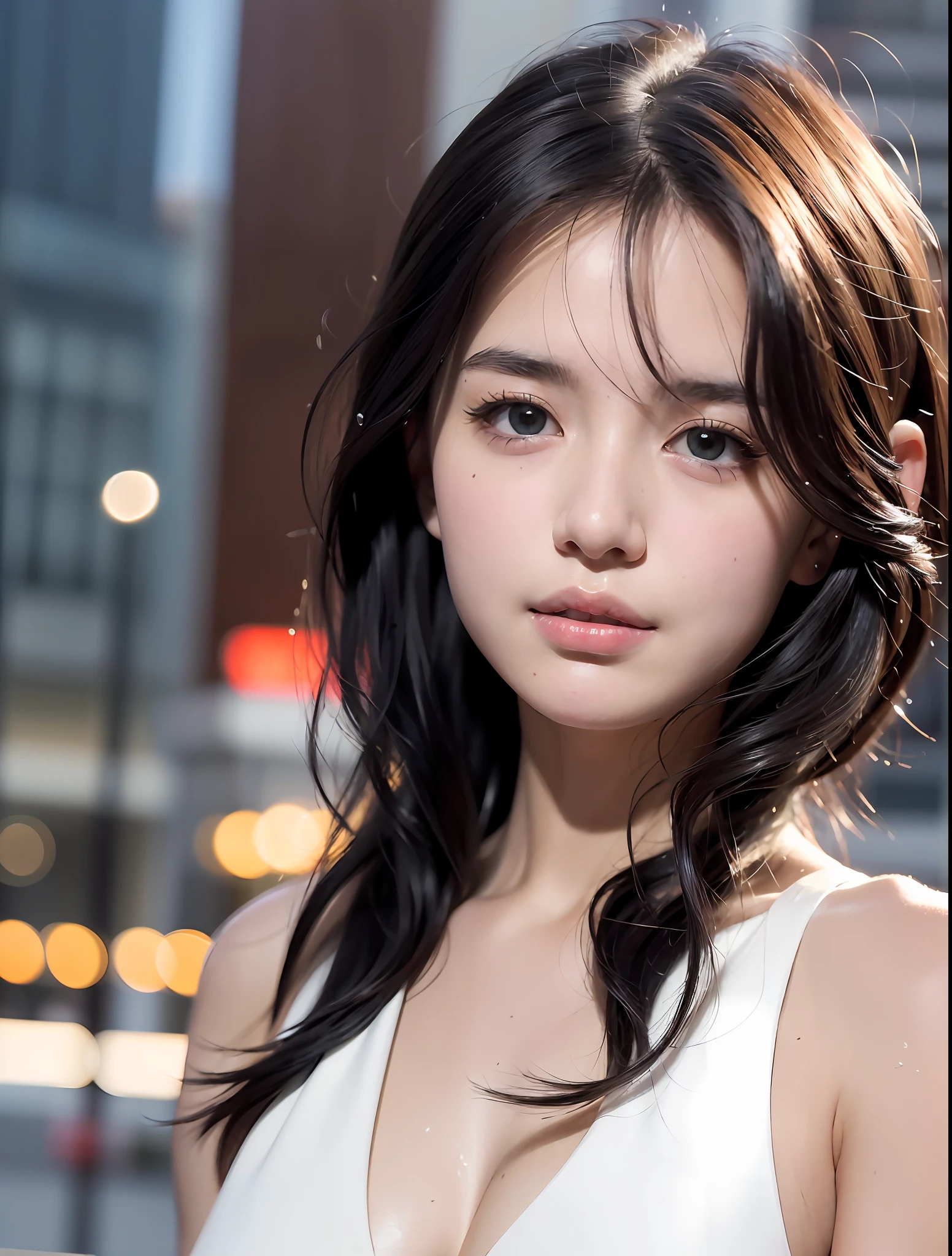 random pose, mix4,(8k, RAW photo, best quality, masterpiece:1.2), (realistic, photo-realistic:1.37),1girl,cute,cityscape, night, rain, wet, professional lighting, photon mapping, radiosity, physically Based on rendering, gradient black hair, white hair, short curly hair, handsome, girl, white ball suit, superb quality, high resolution, 1080p, (clear face), (detailed facial description), (detailed hand description ),(masterpiece),(exquisite CG),extreme light and shadow,messy hair,masterwork,rich details,(exquisite facial features),(highest quality),(masterpiece),(delicate eyes),looking forward to your eyes,exquisite clavicle