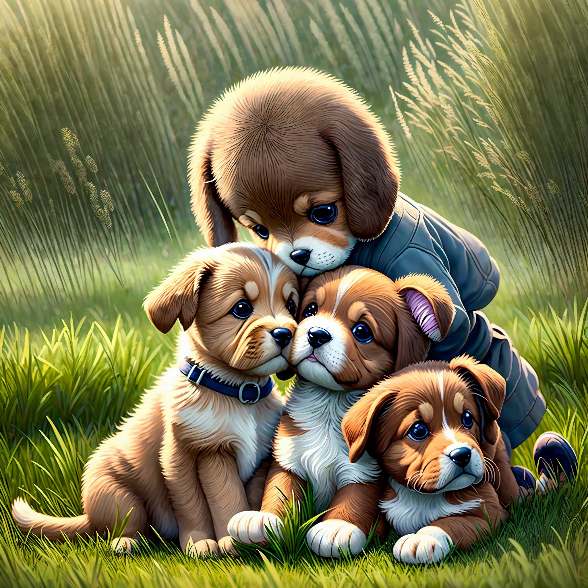 Puppy and ddler playing in the grass --auto --s2