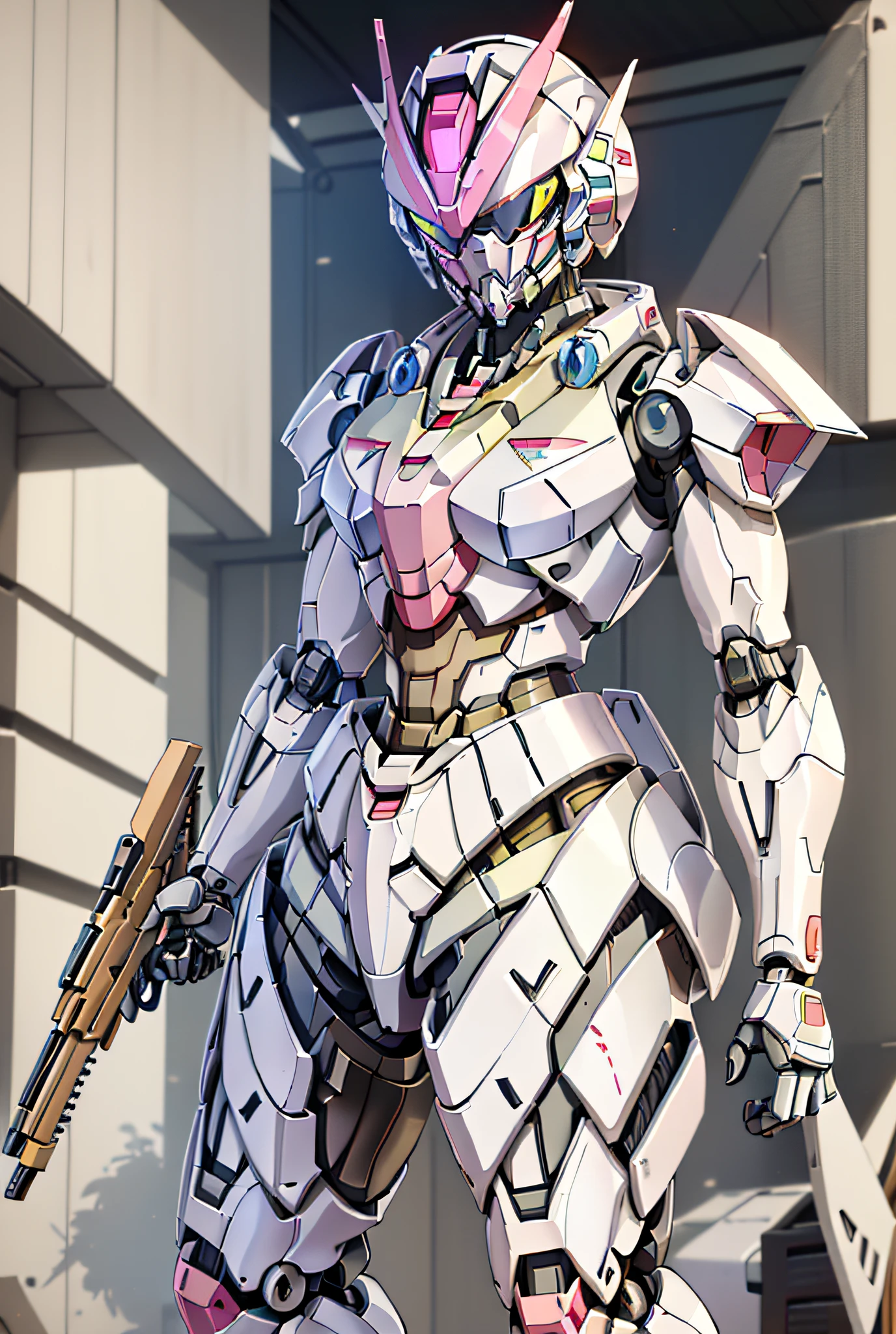 a drawing of a robot with a gun and a gun, streamlined pink armor, modern mecha anime, cool mecha style, female mecha, gundam armor, mobile suit, anime mech armor, # mecha, arasaka mech, eva unit-00 in the back, anime manga robot!! anime girl, an anime large mecha robot, gundam style