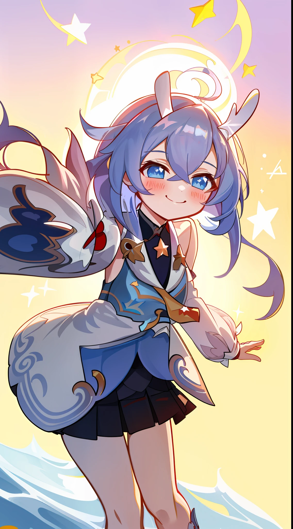 ((high resolution, high quality, masterpiece, 8k)), 1girl, Bailu (Honkai Star Rail), Bailu, smiling, floating, blushing