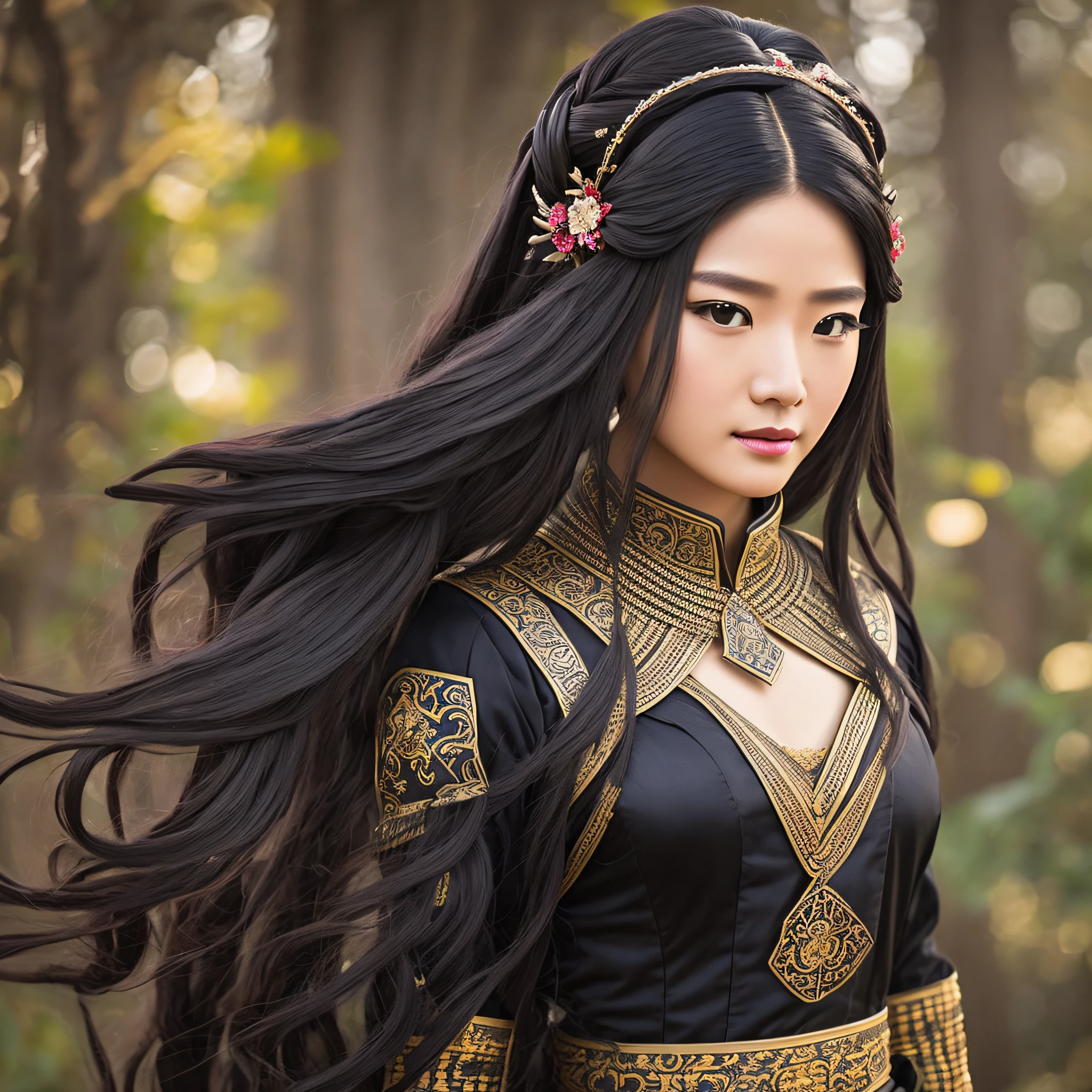 Roselle, narrow shoulders as cut, thin as a bunch, black beautiful long hair is tied around the waist 4k resolution super realistic Han Empress costume --auto --s2
