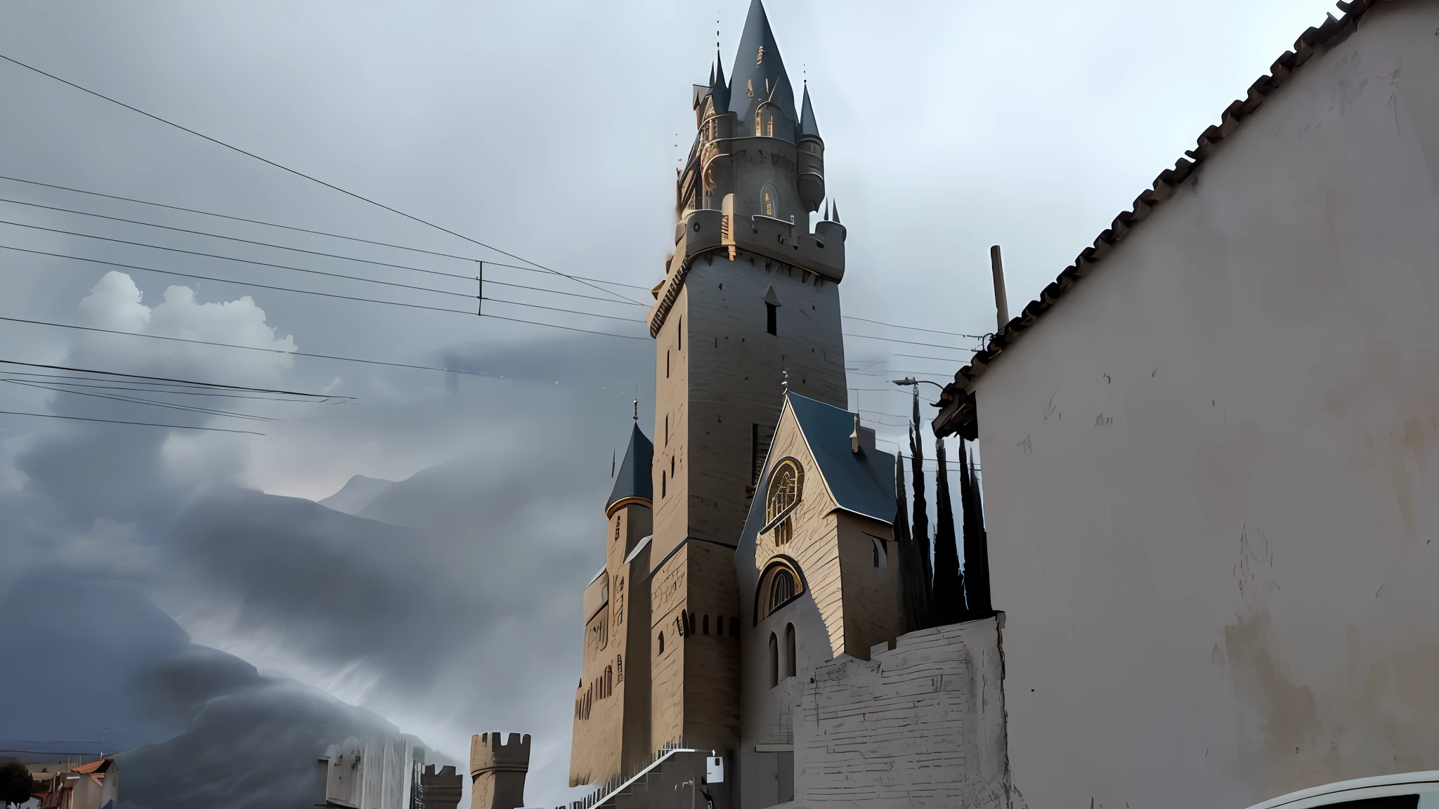Medieval castle,8k, high definition, hyper-realistic, + cinematic plan + dynamic composition, incredibly detailed, sharpness, detail details + night with light + perfectionism + award-winning realism ((ambient lighting))