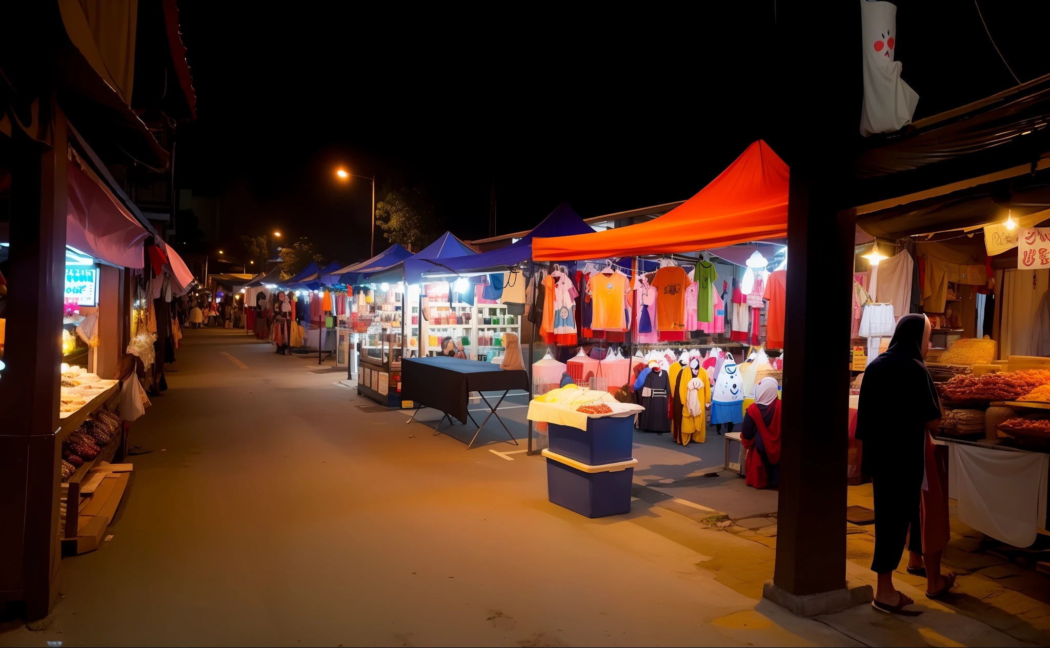 bazaar at night, pocong appear from side
