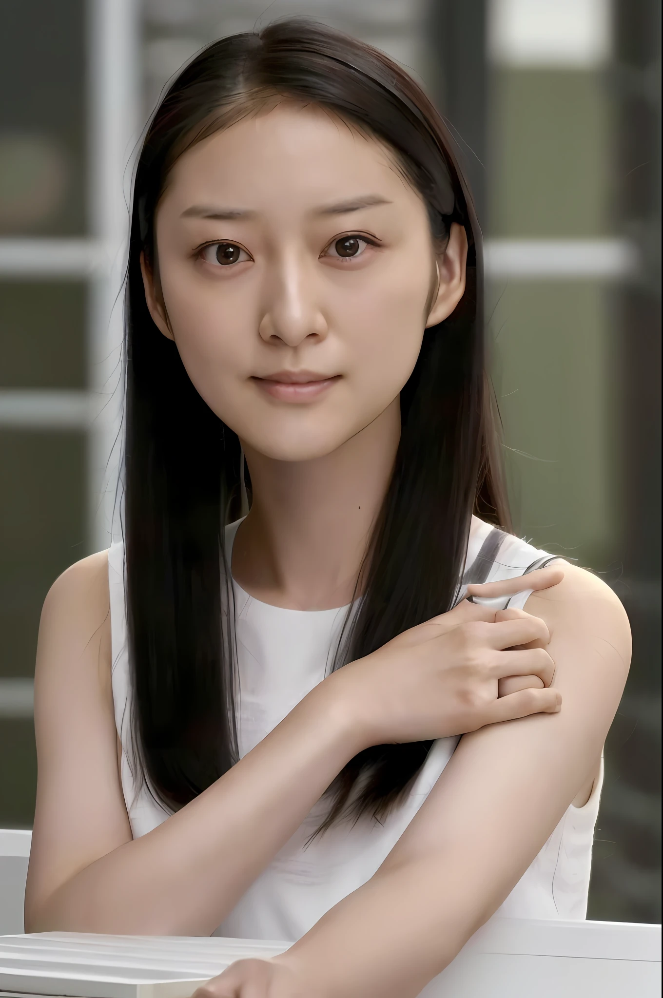 (4k,   best quality, highres:1.2), (realistic, photo-realistic:1.37),  Emi Takei, 1girl, solo,   black_hair, long hair, realistic, (looking_at_viewer:1.3),   dress, lips, nose, detailed eyes, (pale skin:1.3),