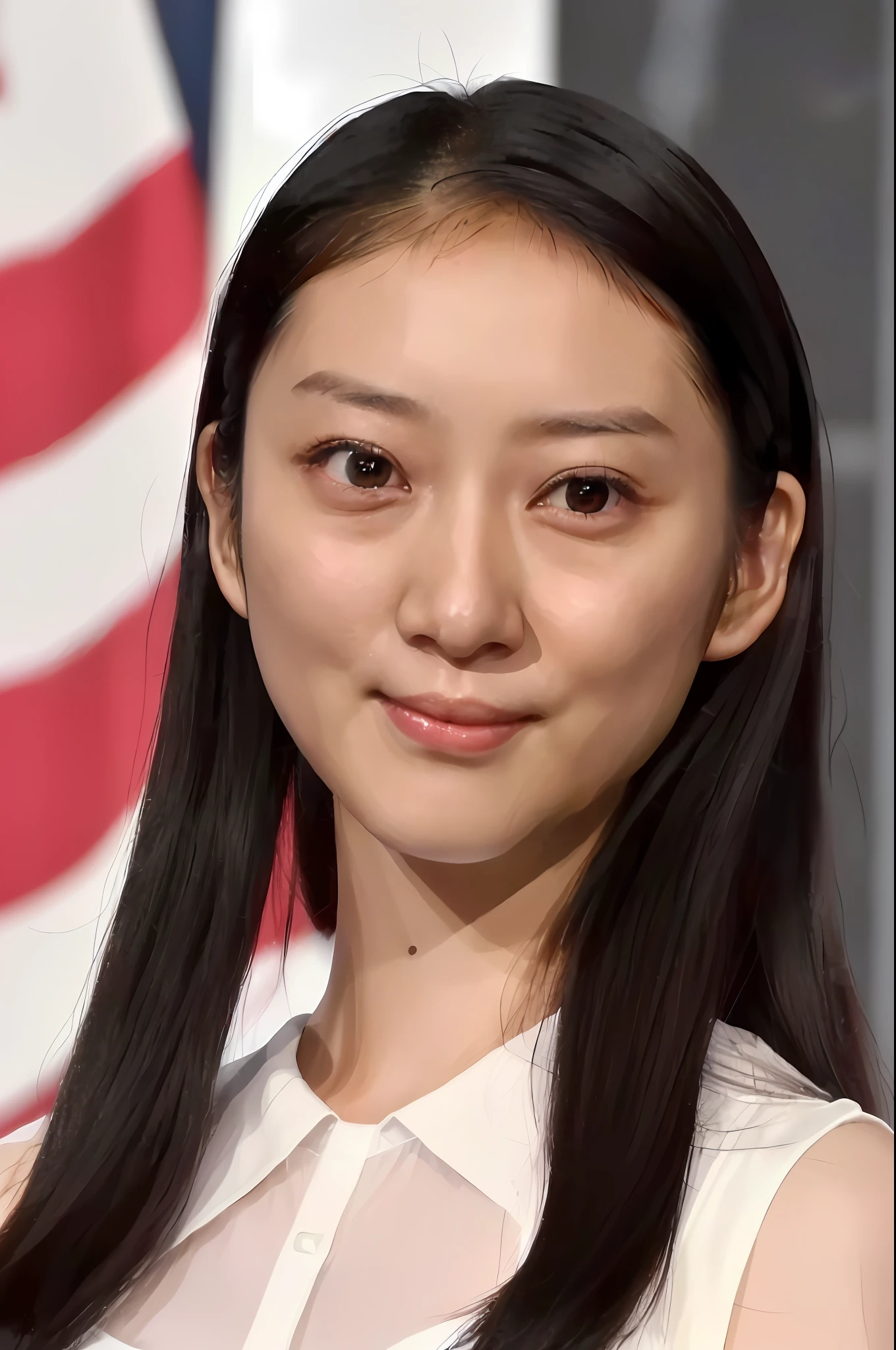 (4k, best quality, highres:1.2), (realistic, photo-realistic:1.37), Emi Takei, 1girl, solo, black_hair, long hair, realistic, (looking_at_viewer:1.3), dress, lips, nose, detailed eyes, (pale skin:1.3),