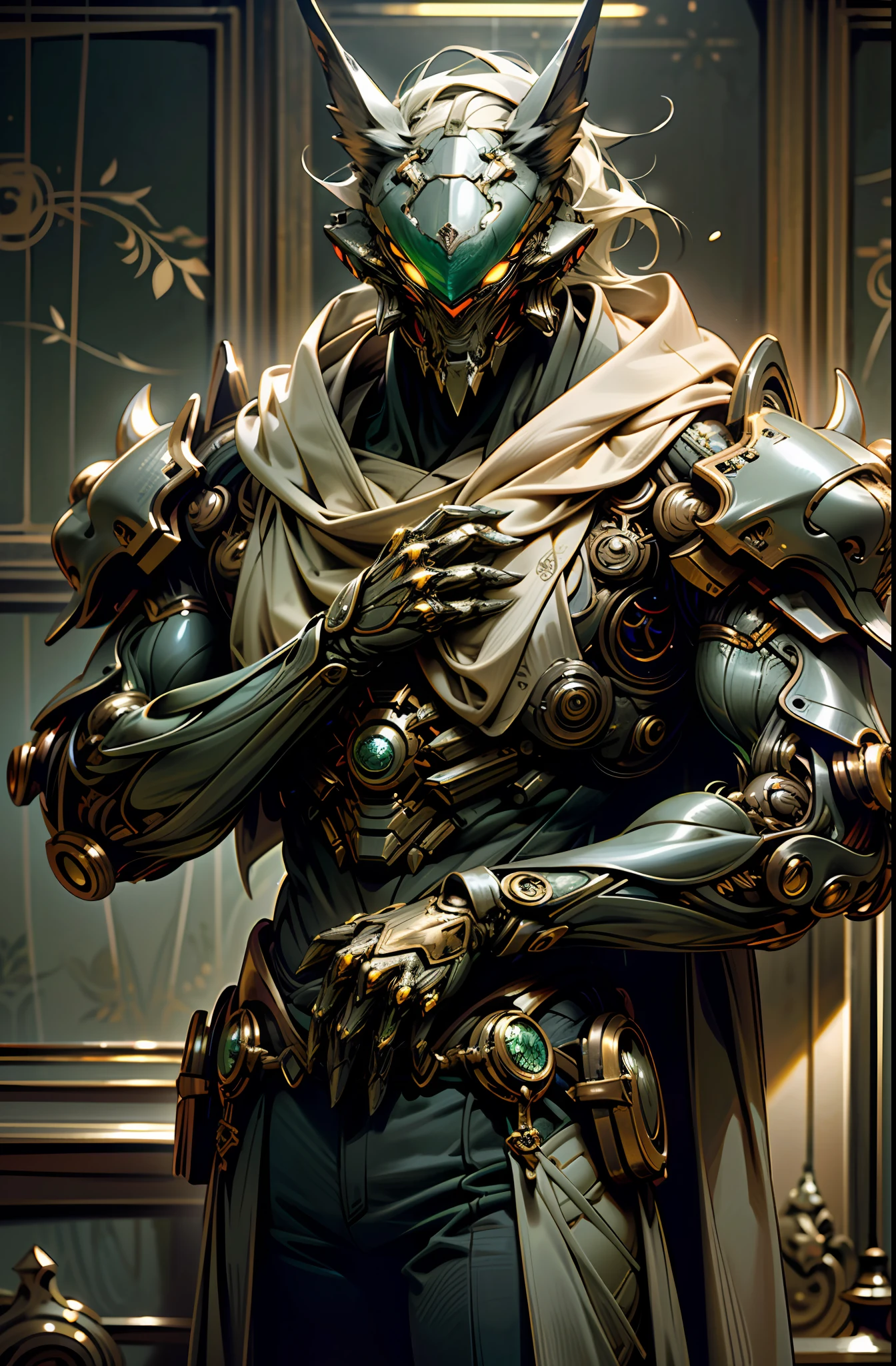 Dark_Fantasy, Cyberpunk, (wolf, wolf man, Green:1.1), (random city building), (masterpiece, 32k resolution, ultra-realistic, very detailed), wearing shabby mech suits, intricate, (steel metal [rusty]), elegant, clear focus, photographed by greg rutkowski, soft lighting, bright colors, masterpiece, (((urban architecture)), cowboy shooting, dynamic pose, Exquisite eyes, detailed background, perfect face, exquisite facial features, high resolution, high quality, high detail, colorful, exquisite wallpaper, glitter particles, realistic, OC rendering, supreme masterpiece,