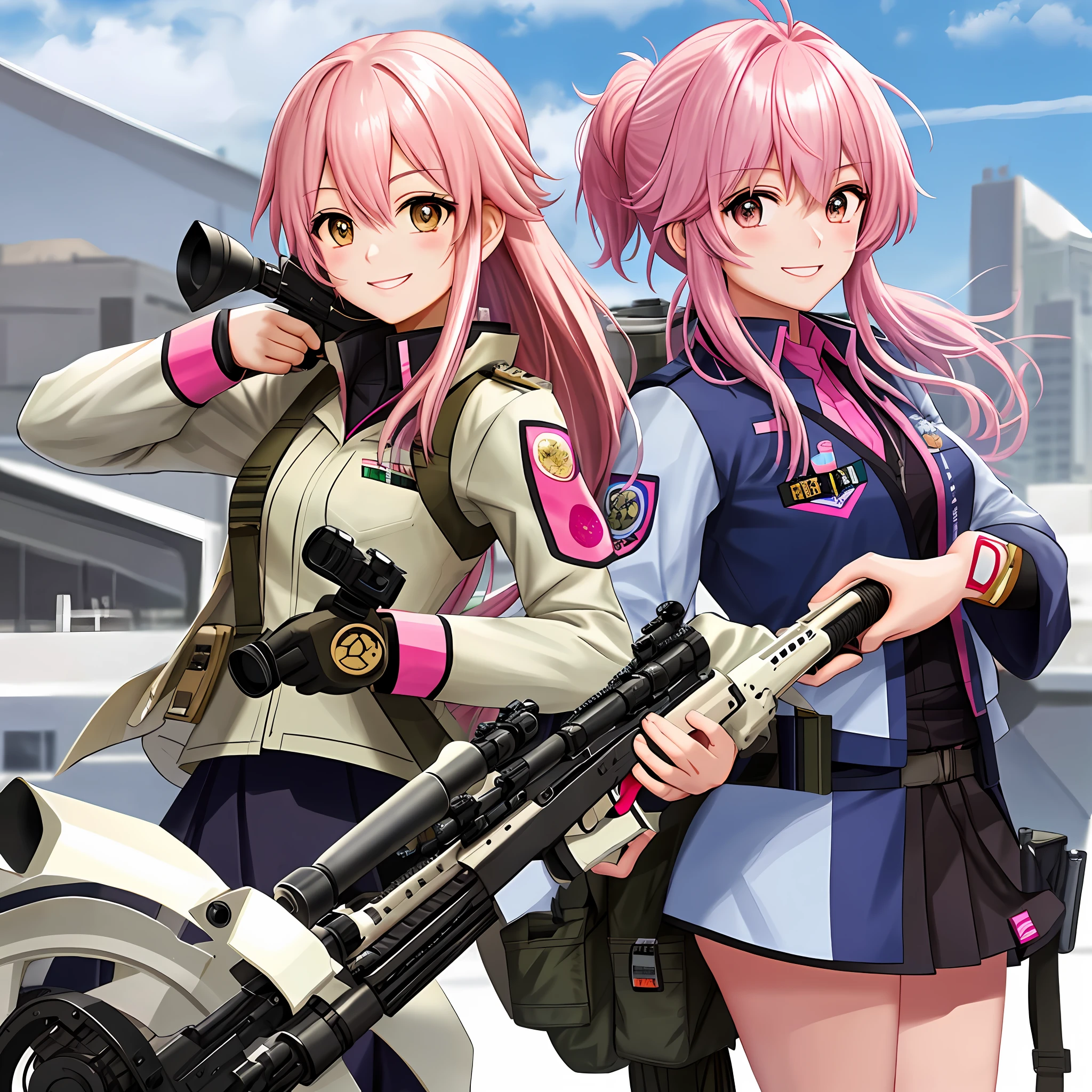 Pink Hair 1 Girl Sniper Rifle Smile Uniform Blazer Best Quality Savage