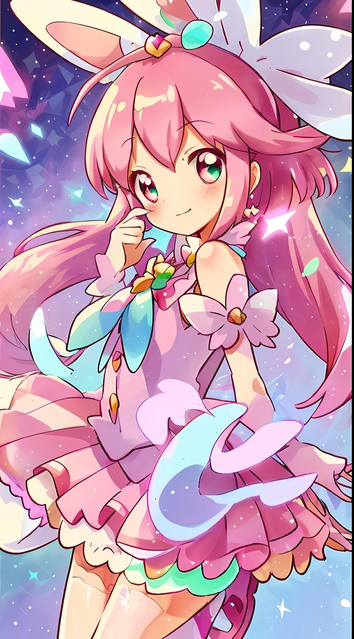 4K, master piece, best quality, Kawaii, cute, sfw, sylveon, hioshiru, magical girl, pink hair, precure, cure prism