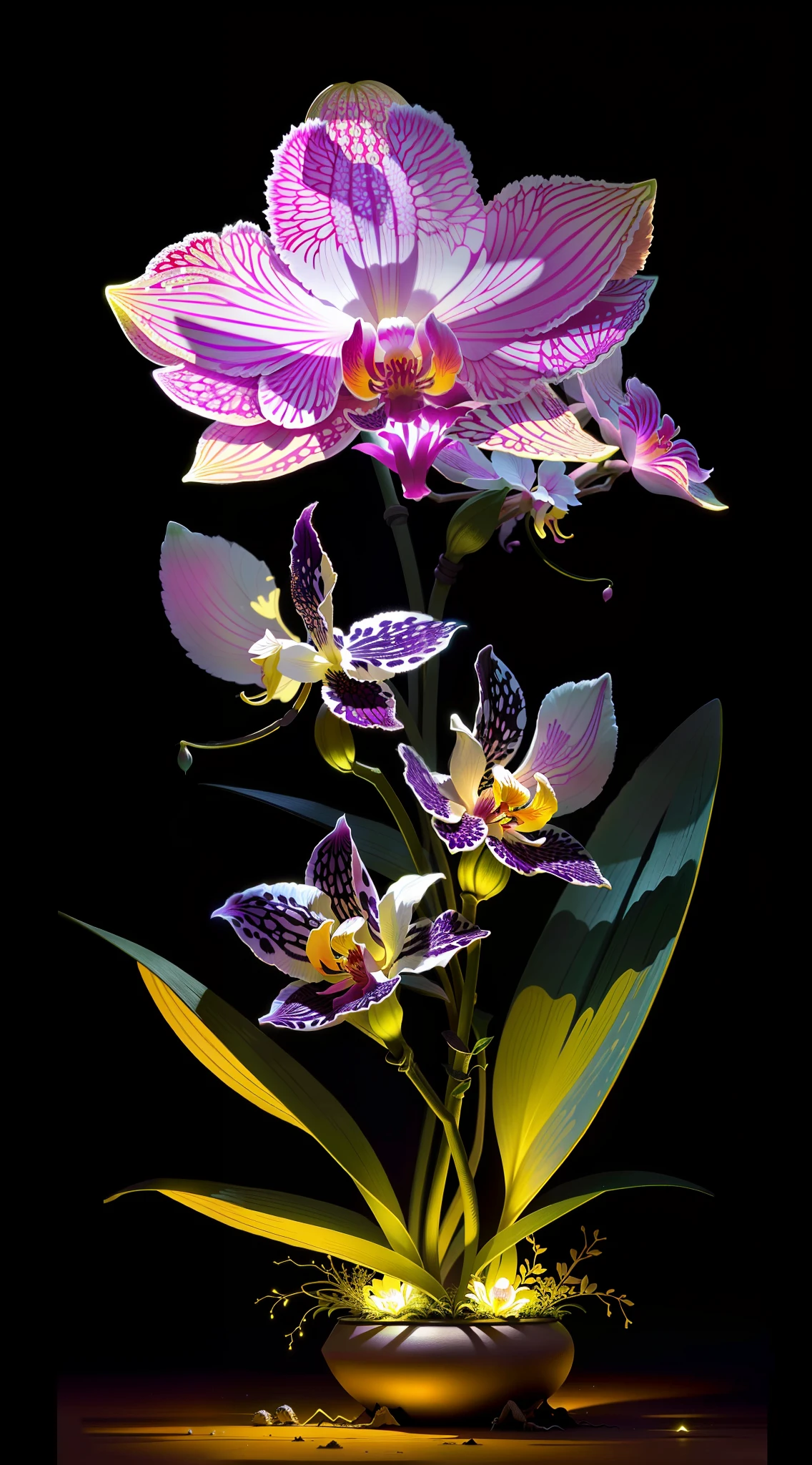 Ant nest filled with glow in the dark orchids, art, fantasy