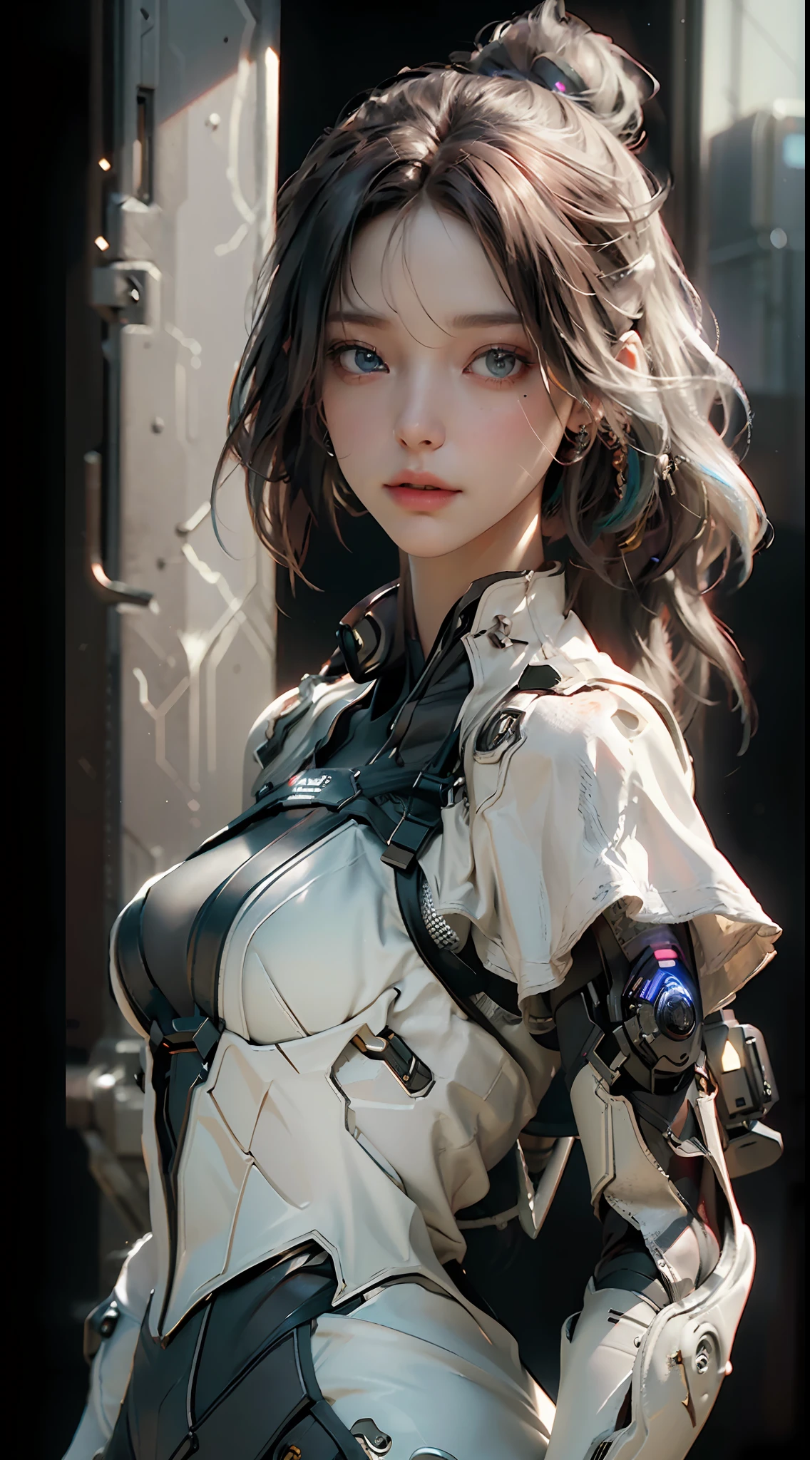 ((Best quality)), ((masterpiece)), (detailed:1.4), 3D, an image of a beautiful cyberpunk female,HDR (High Dynamic Range),Ray Tracing,NVIDIA RTX,Super-Resolution,Unreal 5,Subsurface scattering,PBR Texturing,Post-processing,Anisotropic Filtering,Depth-of-field,Maximum clarity and sharpness,Multi-layered textures,Albedo and Specular maps,Surface shading,Accurate simulation of light-material interaction,Perfect proportions,Octane Render,Two-tone lighting,Wide aperture,Low ISO,White balance,Rule of thirds,8K RAW,