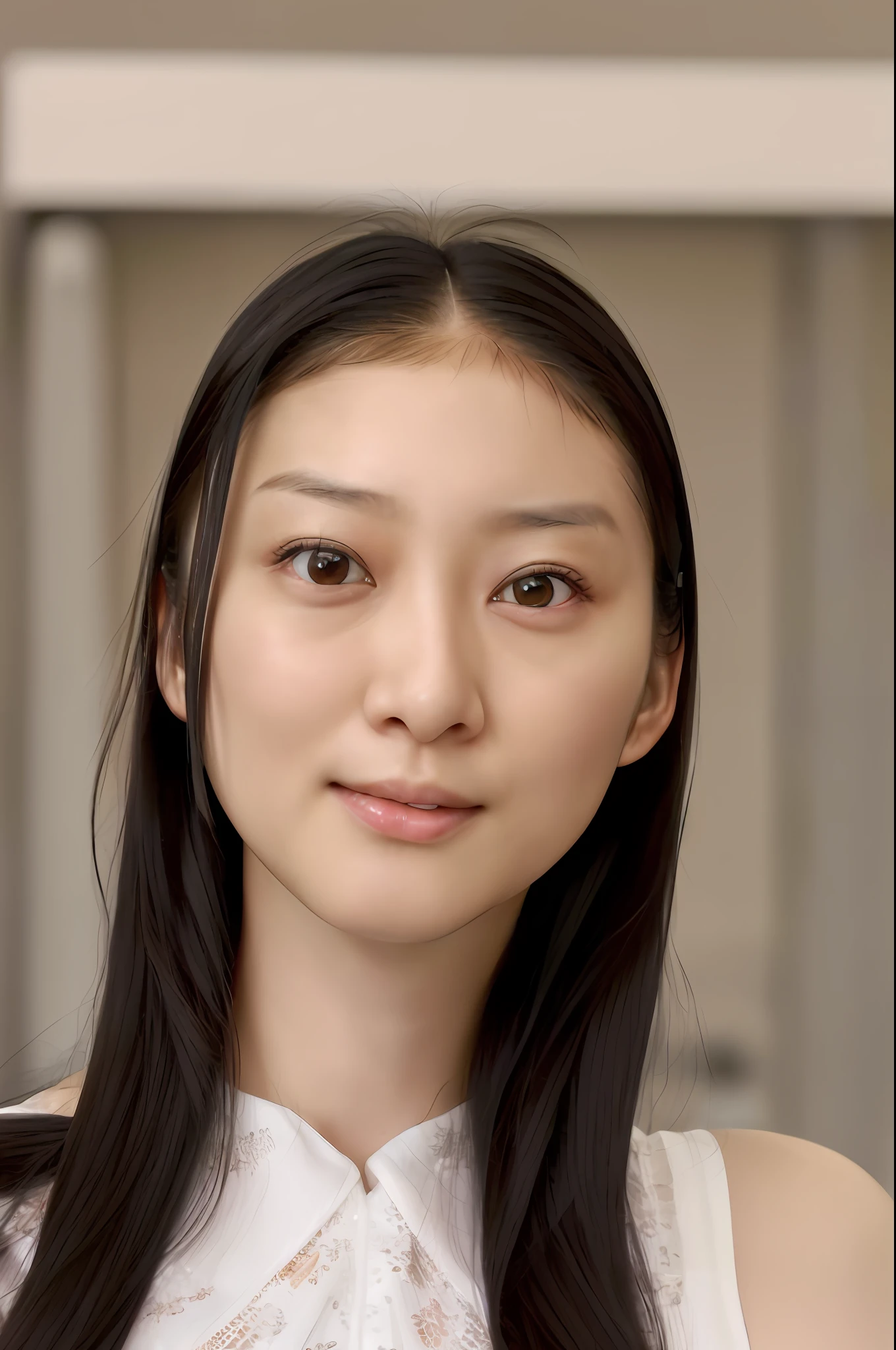 (4k,   best quality, highres:1.2), (realistic, photo-realistic:1.37),  Emi Takei, 1girl, solo,   black_hair, long hair, realistic, (looking_at_viewer:1.3),   dress, lips, nose, detailed eyes, (pale skin:1.3),