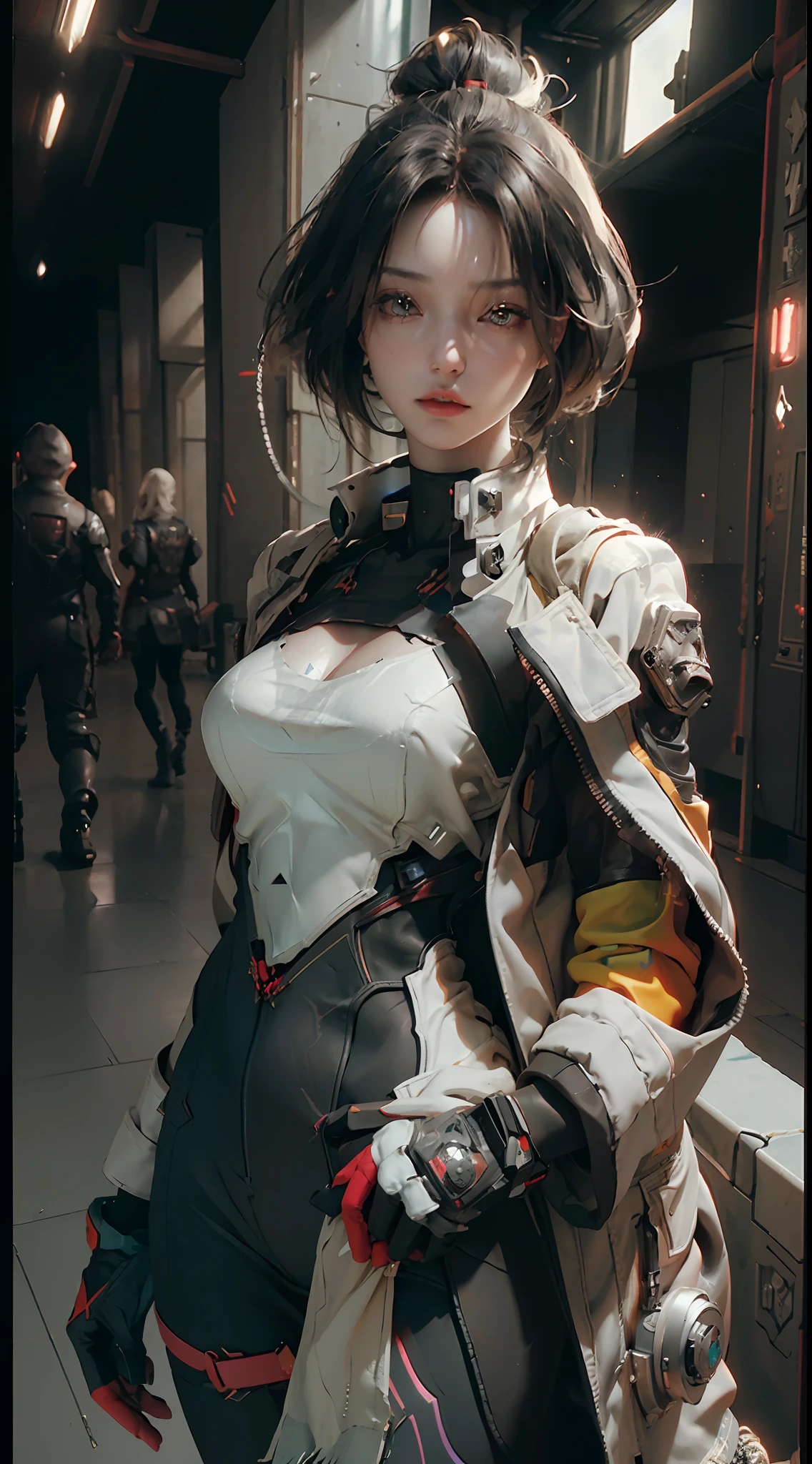 ((Best quality)), ((masterpiece)), (detailed:1.4), 3D, an image of a beautiful cyberpunk female,HDR (High Dynamic Range),Ray Tracing,NVIDIA RTX,Super-Resolution,Unreal 5,Subsurface scattering,PBR Texturing,Post-processing,Anisotropic Filtering,Depth-of-field,Maximum clarity and sharpness,Multi-layered textures,Albedo and Specular maps,Surface shading,Accurate simulation of light-material interaction,Perfect proportions,Octane Render,Two-tone lighting,Wide aperture,Low ISO,White balance,Rule of thirds,8K RAW,