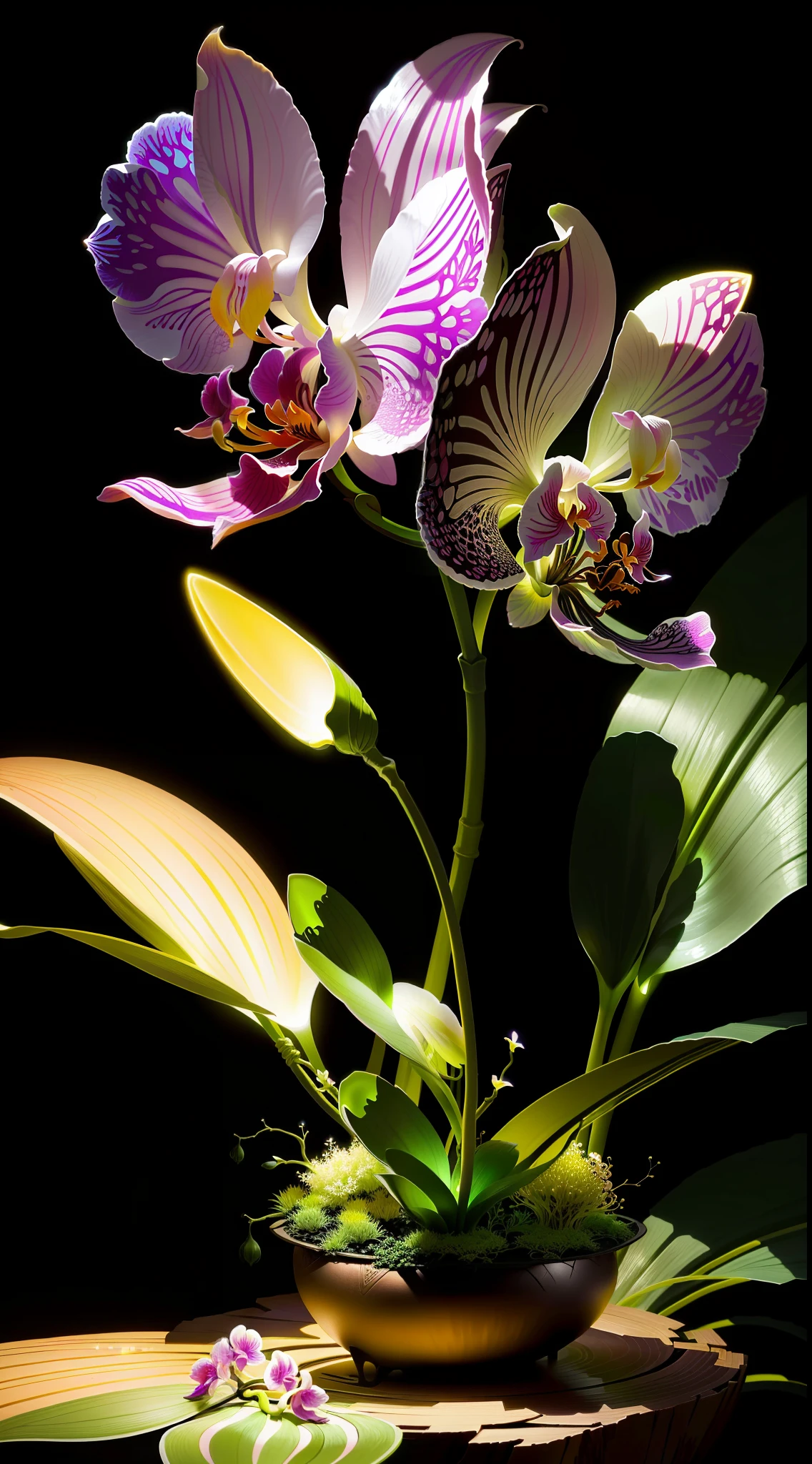 Ant nest filled with glow in the dark orchids, art, fantasy