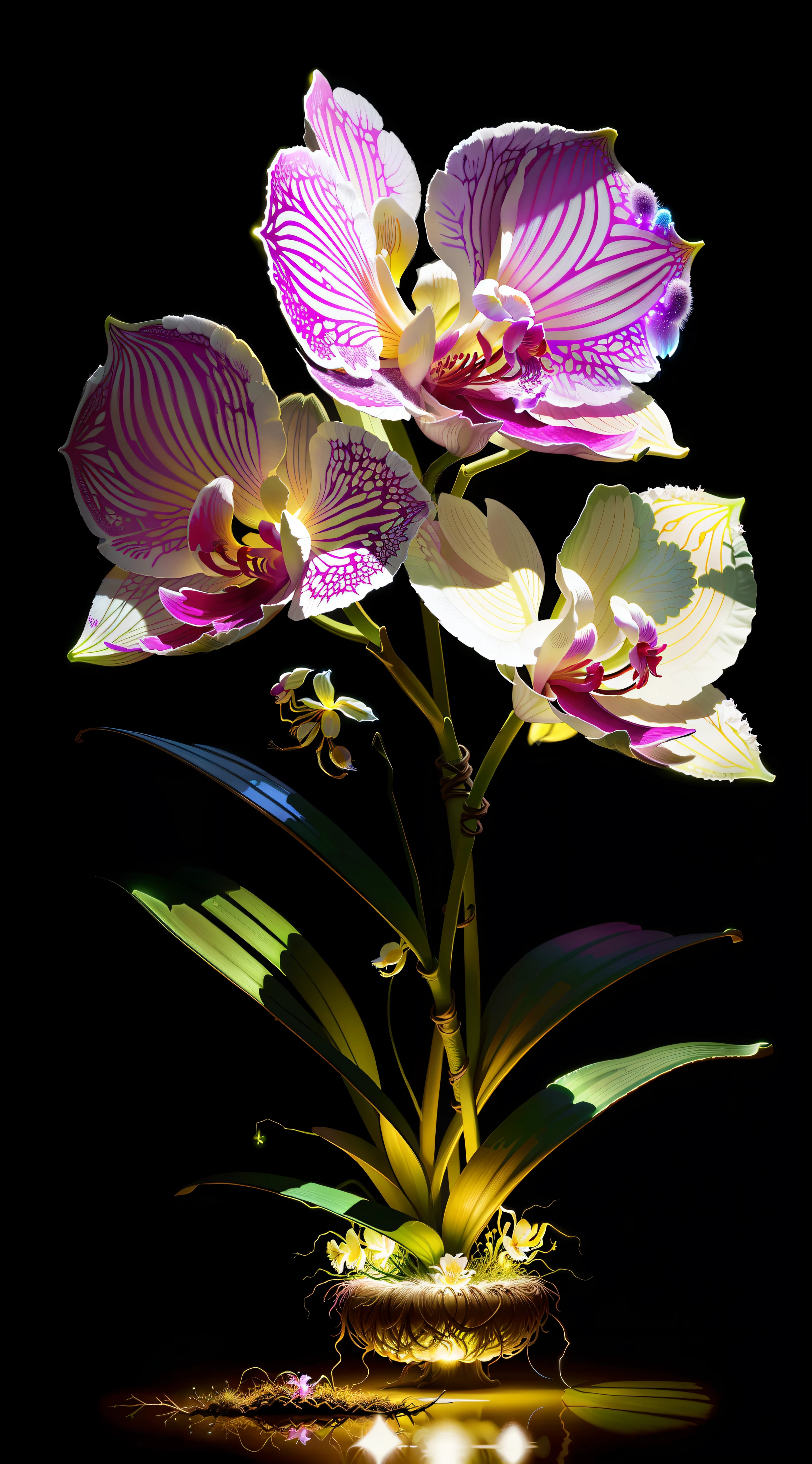 Ant nest filled with glow in the dark orchids, art, fantasy