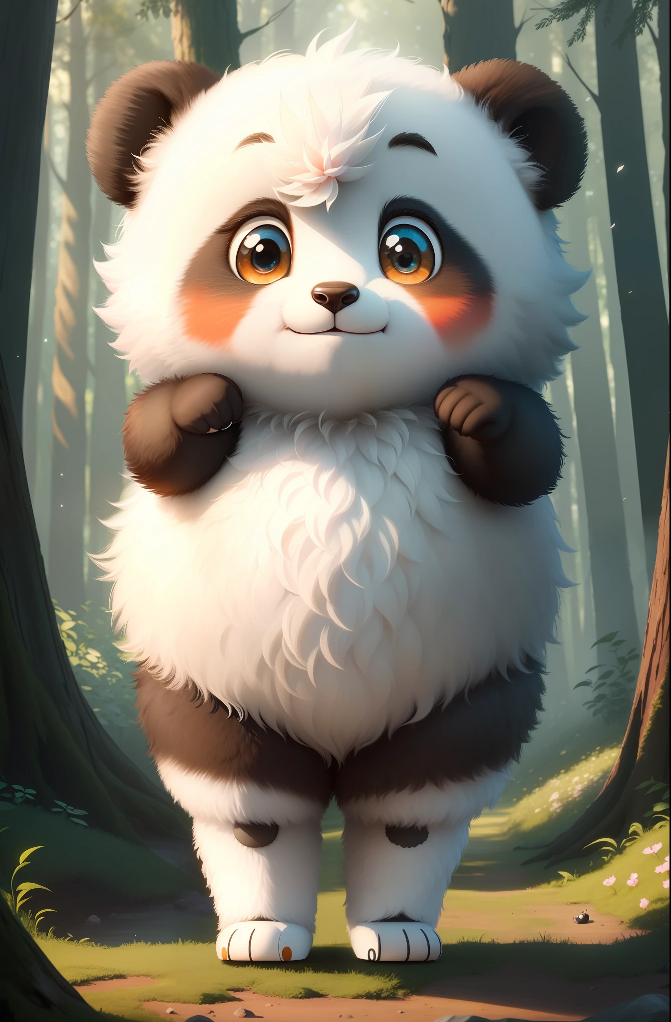 (masterpiece), (best quality), (ultra-detailed), (full body:1.2), Super cute, Baby Panda, Pixar character, Big bright eyes, Fluffy, Smile, Delicate and fine, Fairy tales, Incredibly high detailed, Pixar style, Bright color palette, Natural light, Simple background with forest view, Octane render, Trending on Artstation, Gorgeous, Ultra wide angle, 8k, HD, Realistic,