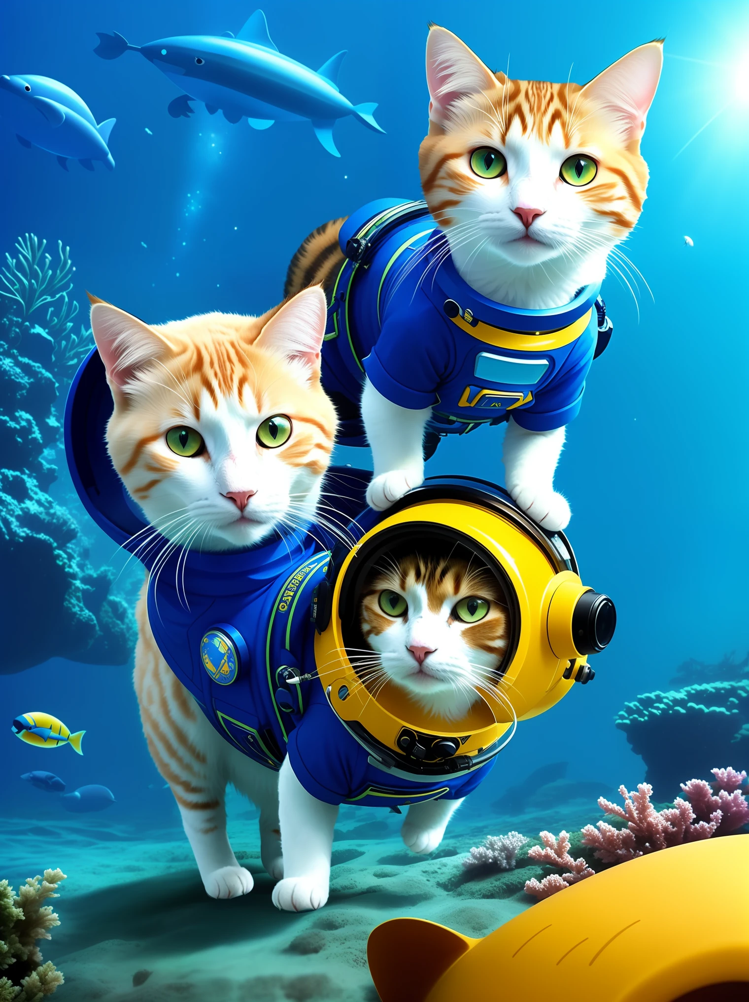 Cat,wearing astronuat,undersea