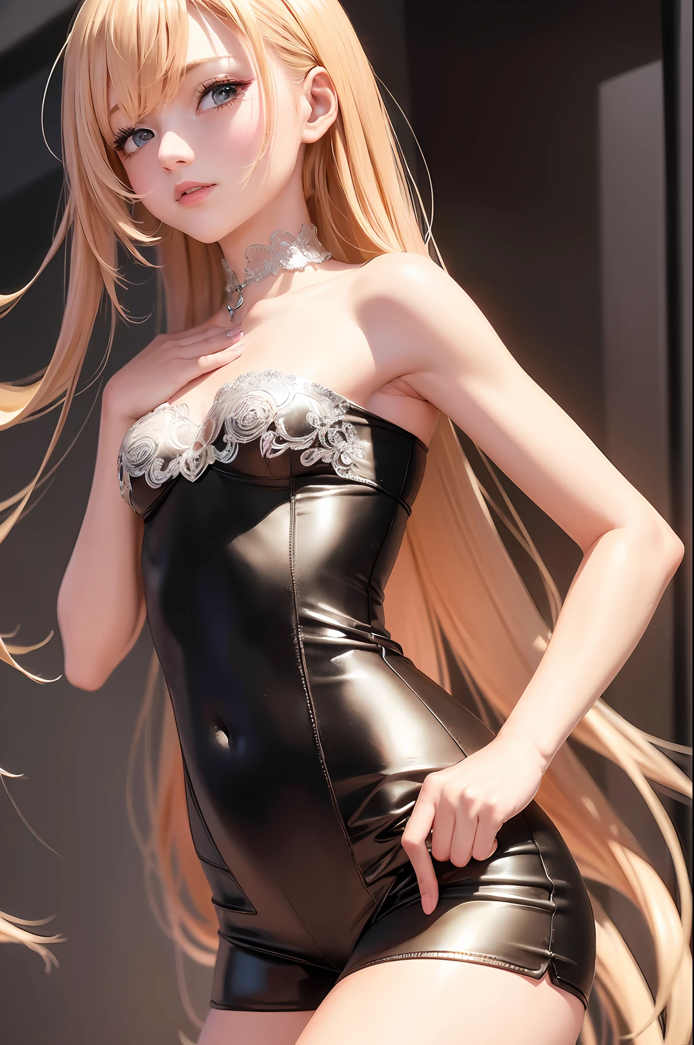 ((mid-chest, small head)), daylight, sunlight, (soft belly: 1.1), (perfect body: 1.1), (perfect face), (perfect eyes), (perfect fingers), (long hair: 1.2), dark blonde hair, collar, chain, bust photo, (stand), (wearing a dress shirt), (wearing a short jacket), (wearing tight shorts)), tattoos, (extremely detailed CG 8k wallpaper), (extremely delicate and beautiful), (masterpiece), (Best Quality: 1.0), (Ultra Resolution: 1.0), Beautiful Lighting, Perfect Lightning, Realistic Shadows, [High Resolution], Detailed Skins, Ultra Detailed