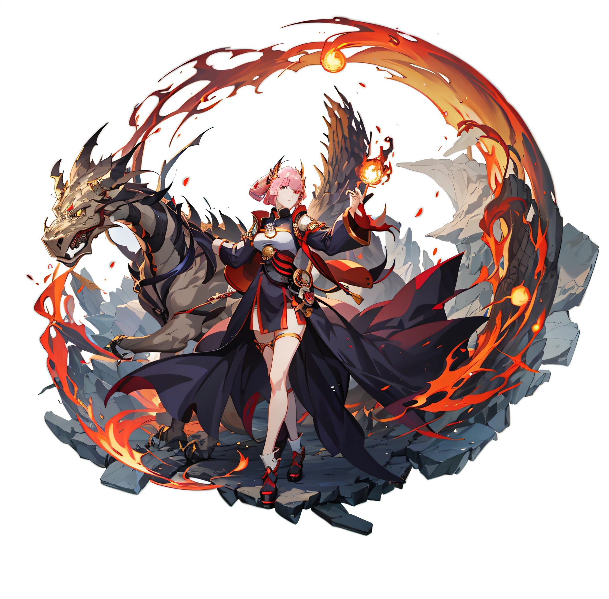 anime girl with a sword and a dragon in a circle, ayaka genshin impact, fire mage, ayaka game genshin impact, by Yang J, cushart krenz key art feminine, shadowverse style, onmyoji detailed art, genshin impact character, full portrait of elementalist, anime fantasy illustration, from arknights, official character art