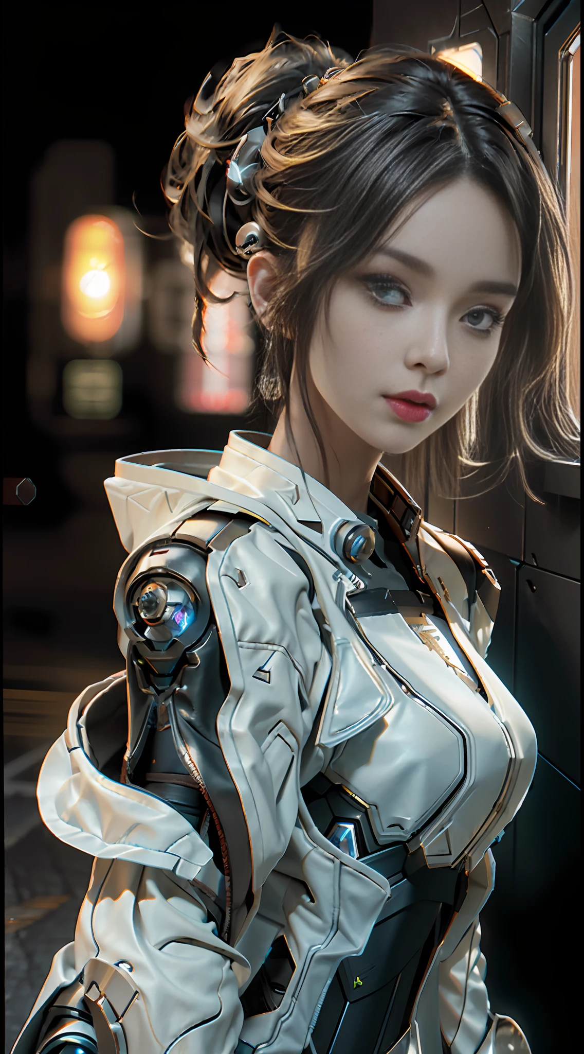((Best quality)), ((masterpiece)), (detailed:1.4), 3D, an image of a beautiful cyberpunk female,HDR (High Dynamic Range),Ray Tracing,NVIDIA RTX,Super-Resolution,Unreal 5,Subsurface scattering,PBR Texturing,Post-processing,Anisotropic Filtering,Depth-of-field,Maximum clarity and sharpness,Multi-layered textures,Albedo and Specular maps,Surface shading,Accurate simulation of light-material interaction,Perfect proportions,Octane Render,Two-tone lighting,Wide aperture,Low ISO,White balance,Rule of thirds,8K RAW,