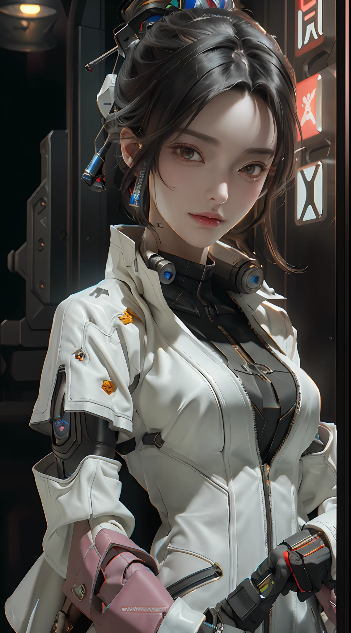 ((Best quality)), ((masterpiece)), (detailed:1.4), 3D, an image of a beautiful cyberpunk female,HDR (High Dynamic Range),Ray Tracing,NVIDIA RTX,Super-Resolution,Unreal 5,Subsurface scattering,PBR Texturing,Post-processing,Anisotropic Filtering,Depth-of-field,Maximum clarity and sharpness,Multi-layered textures,Albedo and Specular maps,Surface shading,Accurate simulation of light-material interaction,Perfect proportions,Octane Render,Two-tone lighting,Wide aperture,Low ISO,White balance,Rule of thirds,8K RAW,