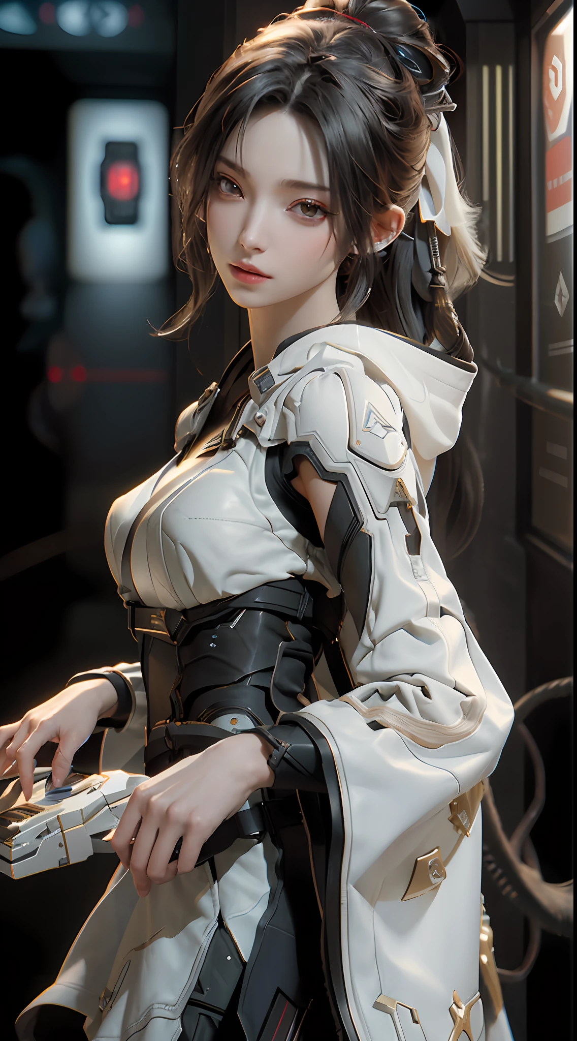 ((Best quality)), ((masterpiece)), (detailed:1.4), 3D, an image of a beautiful cyberpunk female,HDR (High Dynamic Range),Ray Tracing,NVIDIA RTX,Super-Resolution,Unreal 5,Subsurface scattering,PBR Texturing,Post-processing,Anisotropic Filtering,Depth-of-field,Maximum clarity and sharpness,Multi-layered textures,Albedo and Specular maps,Surface shading,Accurate simulation of light-material interaction,Perfect proportions,Octane Render,Two-tone lighting,Wide aperture,Low ISO,White balance,Rule of thirds,8K RAW,