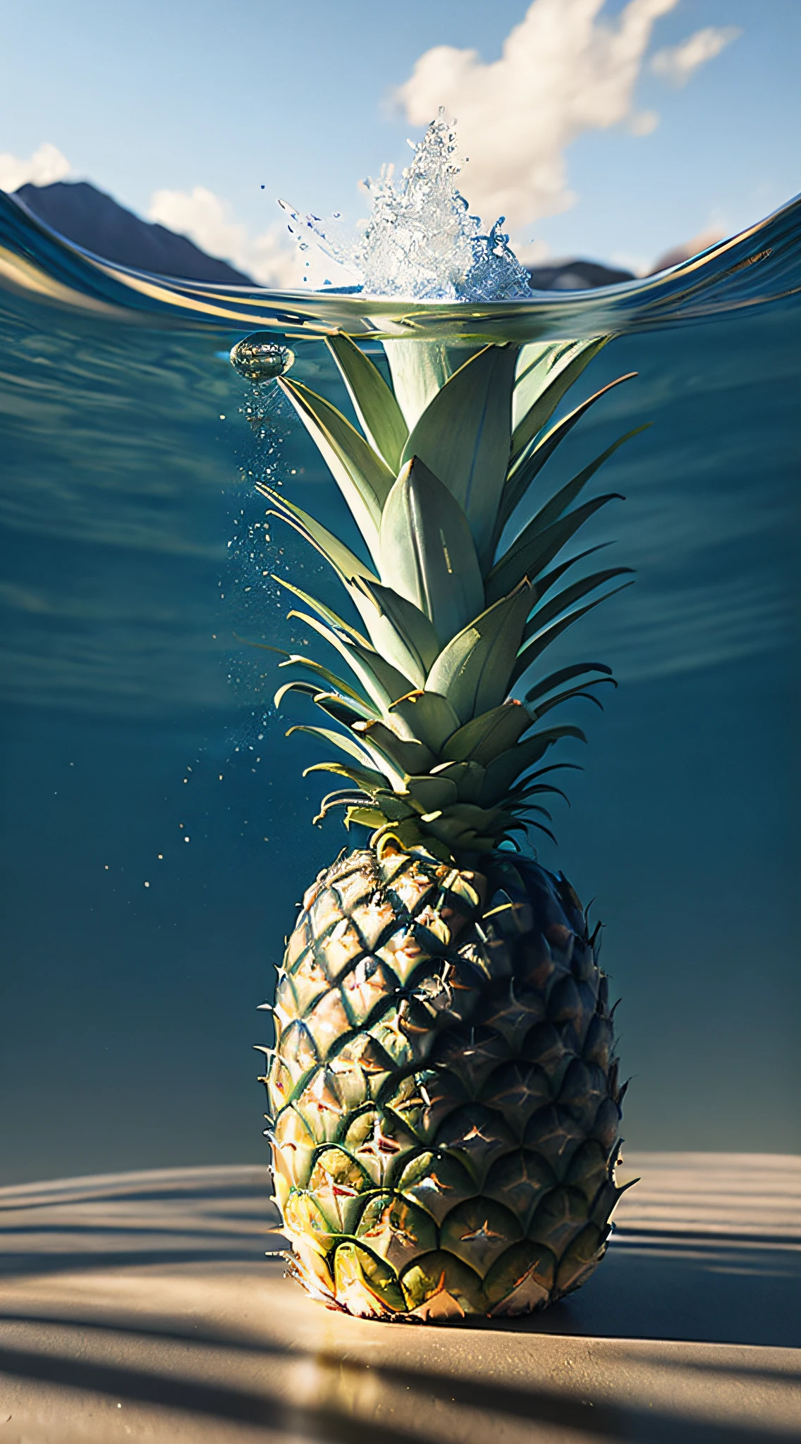 a pineapple is falling into the water, sony world photography awards, very sharp and detailed image, by Richard Randolph Rubenstein, still life, bahamas, by John Plumb, award winning food photography, effervescent, by Adam Chmielowski, politics, cascade, by Derek Chittock, shot on hasselblad, close-ups, colorado, ariel perez,(8k, RAW photo, best quality, masterpiece:1.2), ulra high res, photorealistic:1.4),Cinematic Light,(soft volumetric lighting:1.2), (realistic, photo-realistic:1.37), detailed skin,professional lighting,Photography, Sharp focus, detailed ,professional lighting, photon mapping, detailed and intricate environment,highly detailed,best quality,8k artistic photography, photorealistic concept art, soft natural volumetric cinematic perfect light,MIDJOURNEY,3DMDT