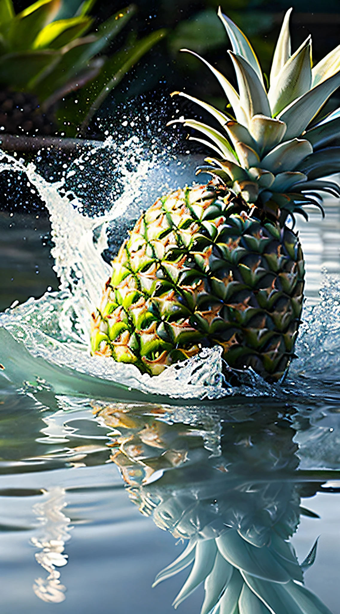 a pineapple is falling into the water, sony world photography awards, very sharp and detailed image, by Richard Randolph Rubenstein, still life, bahamas, by John Plumb, award winning food photography, effervescent, by Adam Chmielowski, politics, cascade, by Derek Chittock, shot on hasselblad, close-ups, colorado, ariel perez,(8k, RAW photo, best quality, masterpiece:1.2), ulra high res, photorealistic:1.4),Cinematic Light,(soft volumetric lighting:1.2), (realistic, photo-realistic:1.37), detailed skin,professional lighting,Photography, Sharp focus, detailed ,professional lighting, photon mapping, detailed and intricate environment,highly detailed,best quality,8k artistic photography, photorealistic concept art, soft natural volumetric cinematic perfect light,MIDJOURNEY,3DMDT