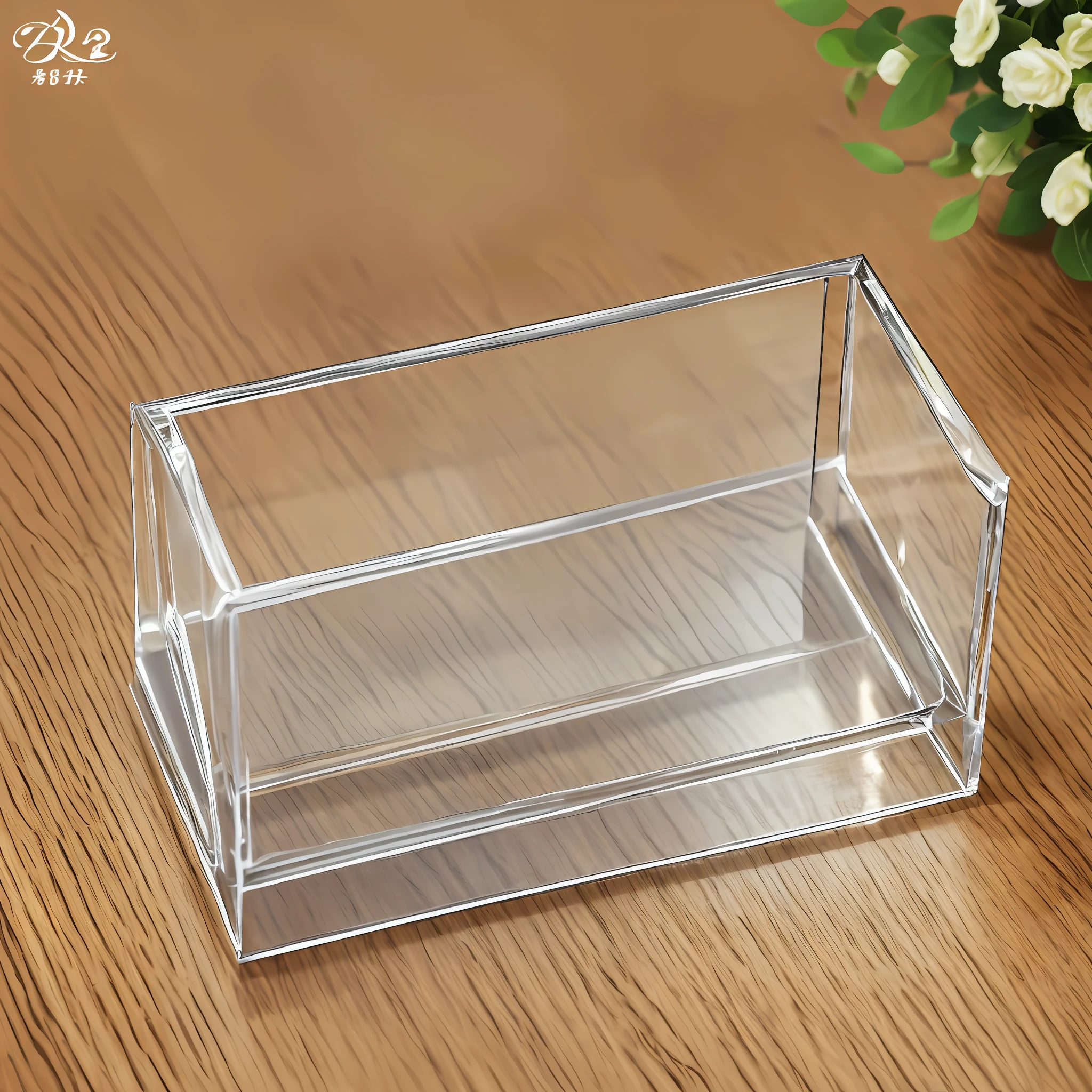 (Painting style: realistic quality words: highest quality) transparent acrylic pen holder, simple tenon and tenon structure, rectangular shape, resting on the table, elegant, clean and bright impression. --auto --s2