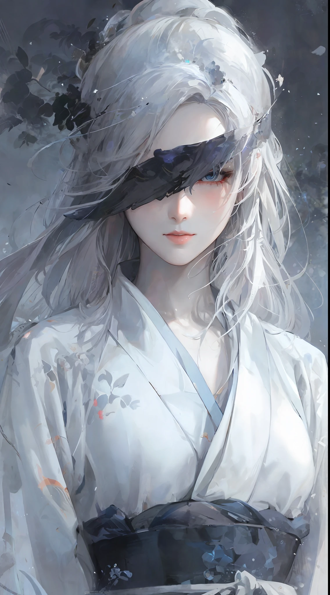 a close up of a woman with white hair and a white mask, beautiful character painting, guweiz, artwork in the style of guweiz, white haired deity, by Yang J, epic exquisite character art, stunning character art, by Fan Qi, by Wuzhun Shifan, guweiz on pixiv artstation