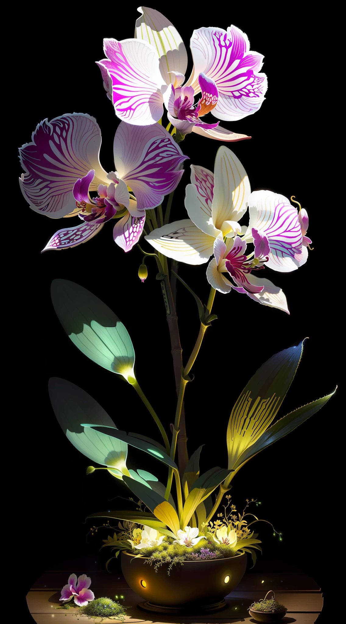 Ant nest filled with glow in the dark orchids, art, fantasy