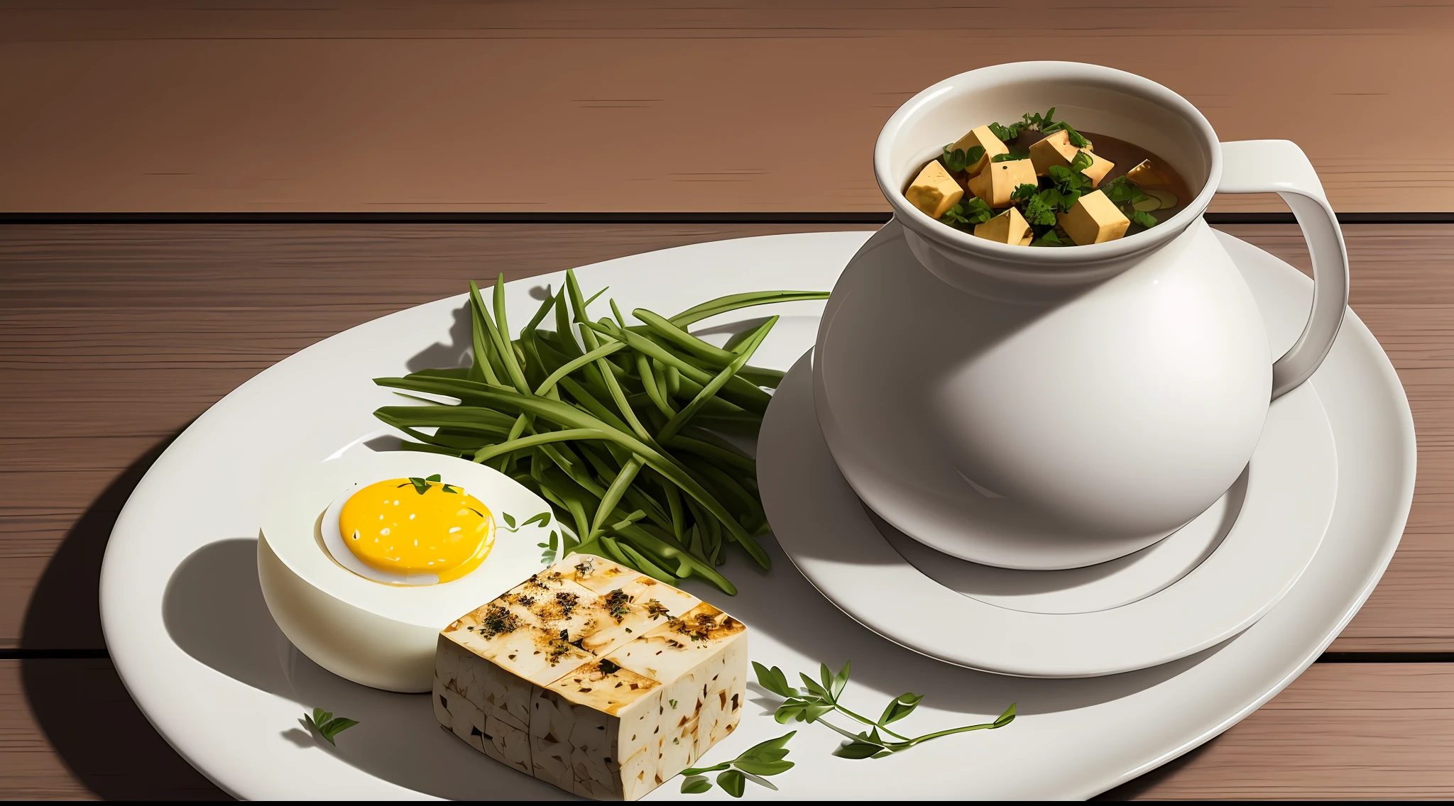 (a photograph of a {{extremely realistic}} plate with {{tofu}} and a {{boiled egg}}), {{4k}}|{{8k}}|{{32k}}, {{masterpiece}}