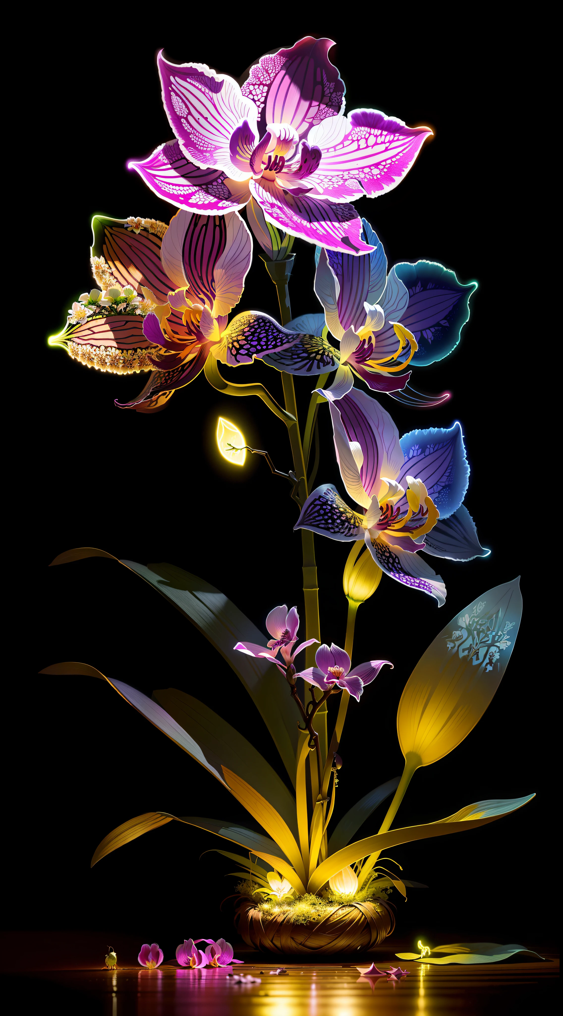 Ant nest filled with glow in the dark orchids, art, fantasy