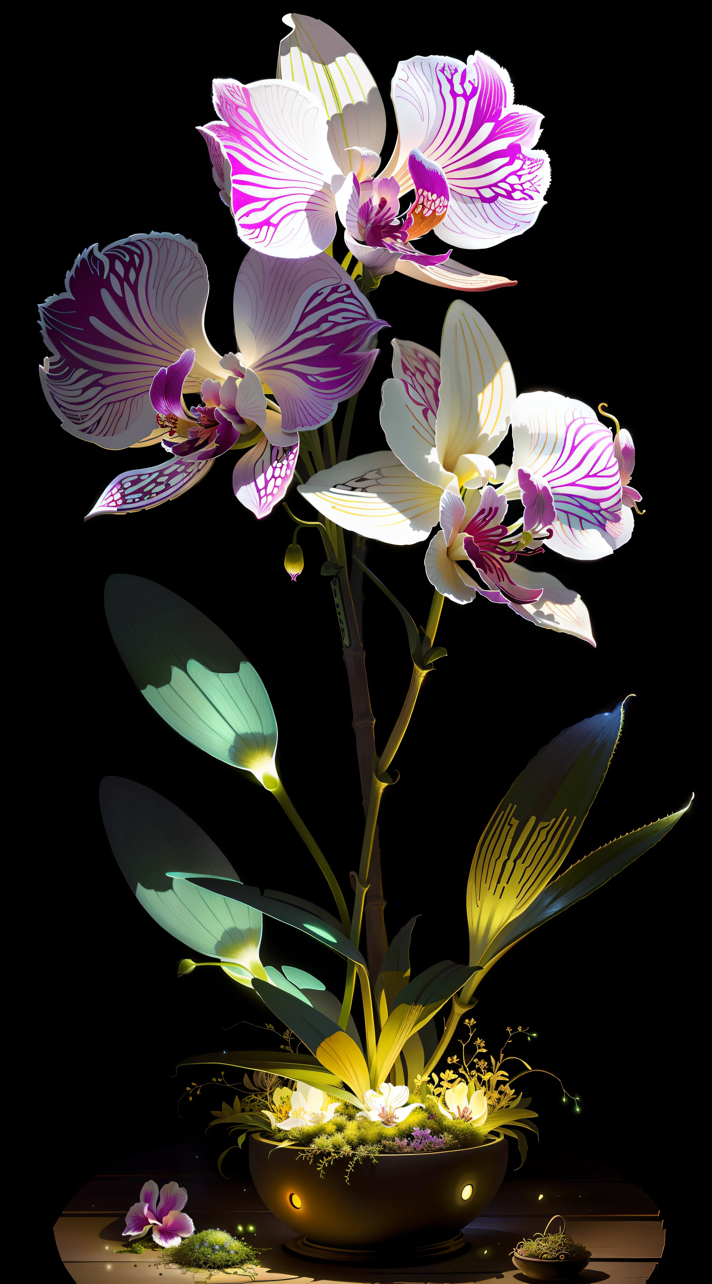 Ant nest filled with glow in the dark orchids, art, fantasy