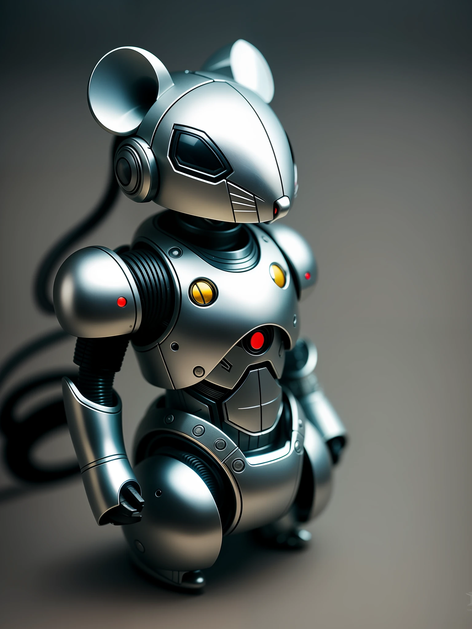 A cute little mouse in metal armor, (cyborg: 1.1), ([tail | detailed wire]:1.3), (complex details), HDR, (hyperdetailed: 1.2), cinematic shot, vignette, centered