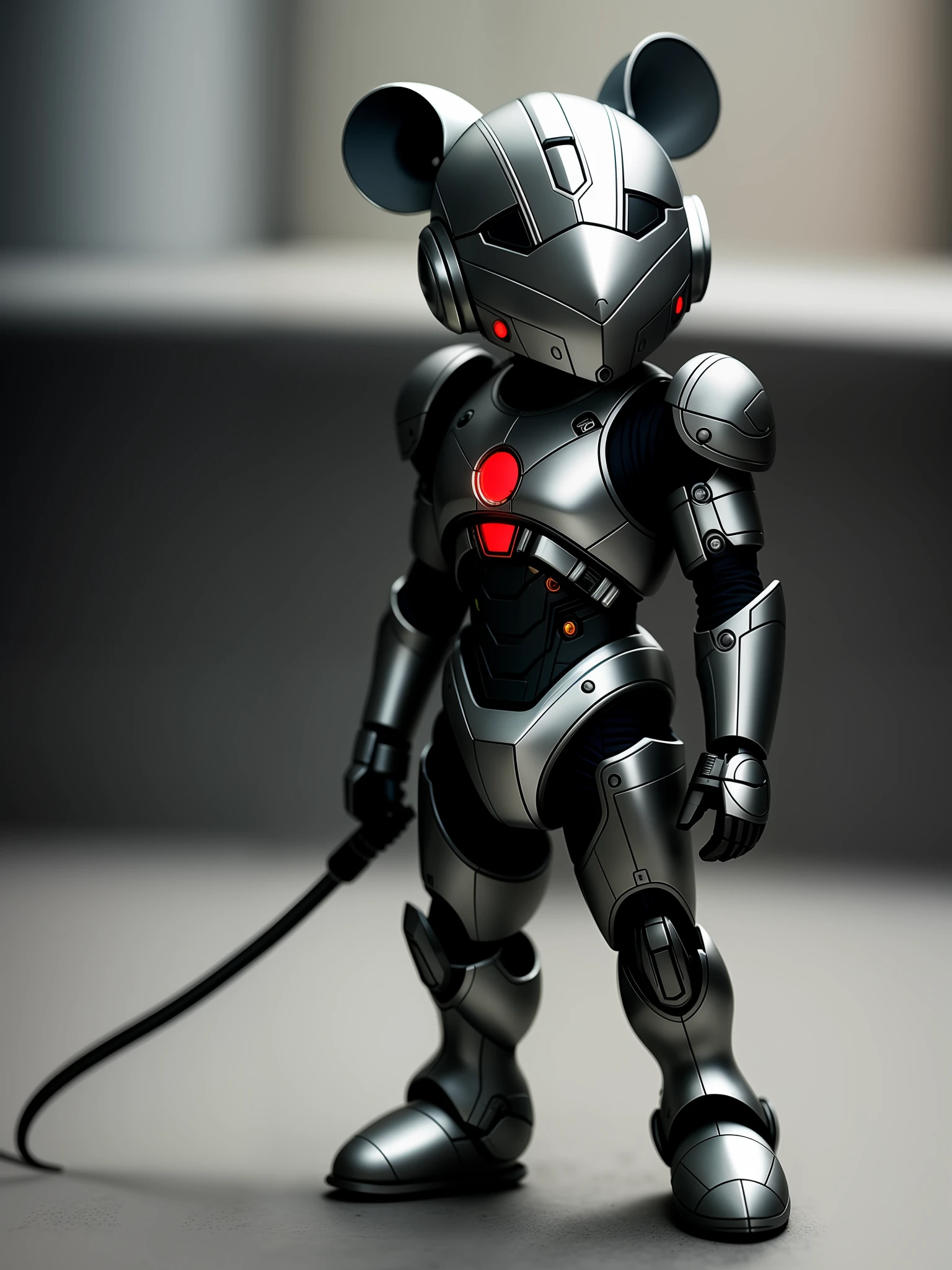 A cute little mouse in metal armor, (cyborg: 1.1), ([tail | detailed wire]:1.3), (complex details), HDR, (hyperdetailed: 1.2), cinematic shot, vignette, centered